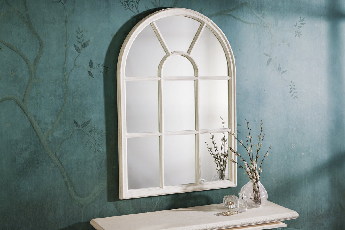 Design miroir mural CASTILLO 100cm blanc style maison de campagne miroir fenêtre arc Shabby Chic