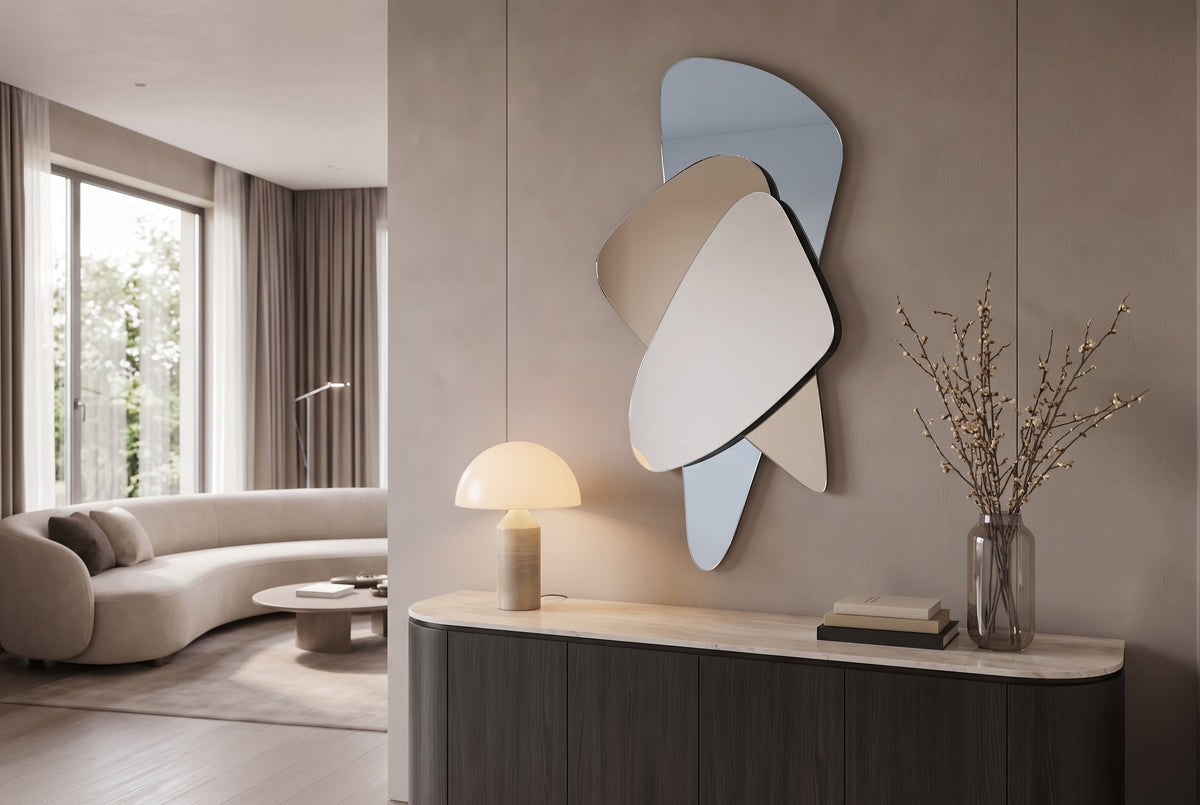 Design Miroir mural GEOMETRIC 120cm bleu marron clair trois surfaces de miroir