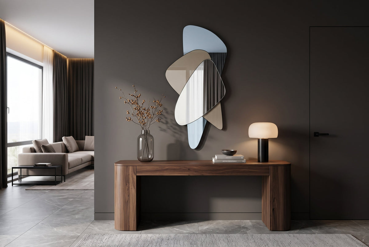 Design Miroir mural GEOMETRIC 120cm bleu marron clair trois surfaces de miroir