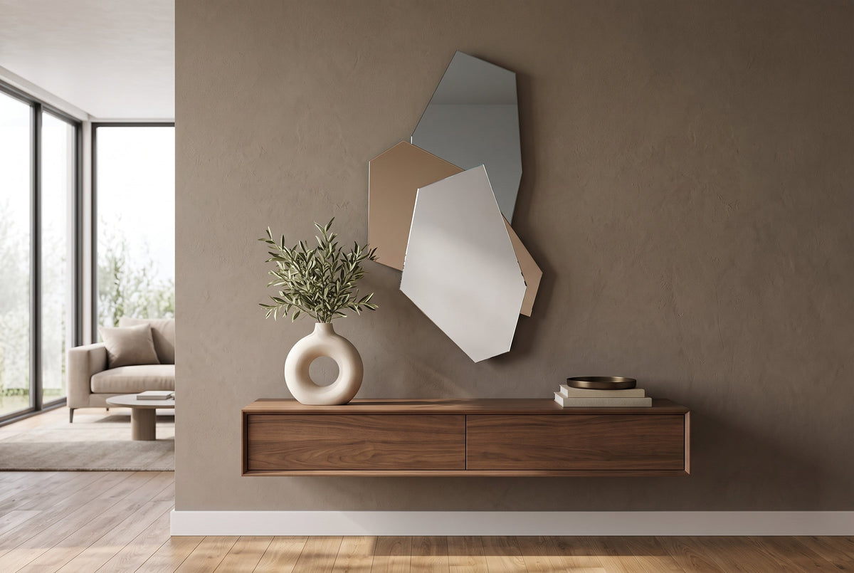 Design Miroir mural GEOMETRIC 125cm bleu marron clair trois surfaces de miroir