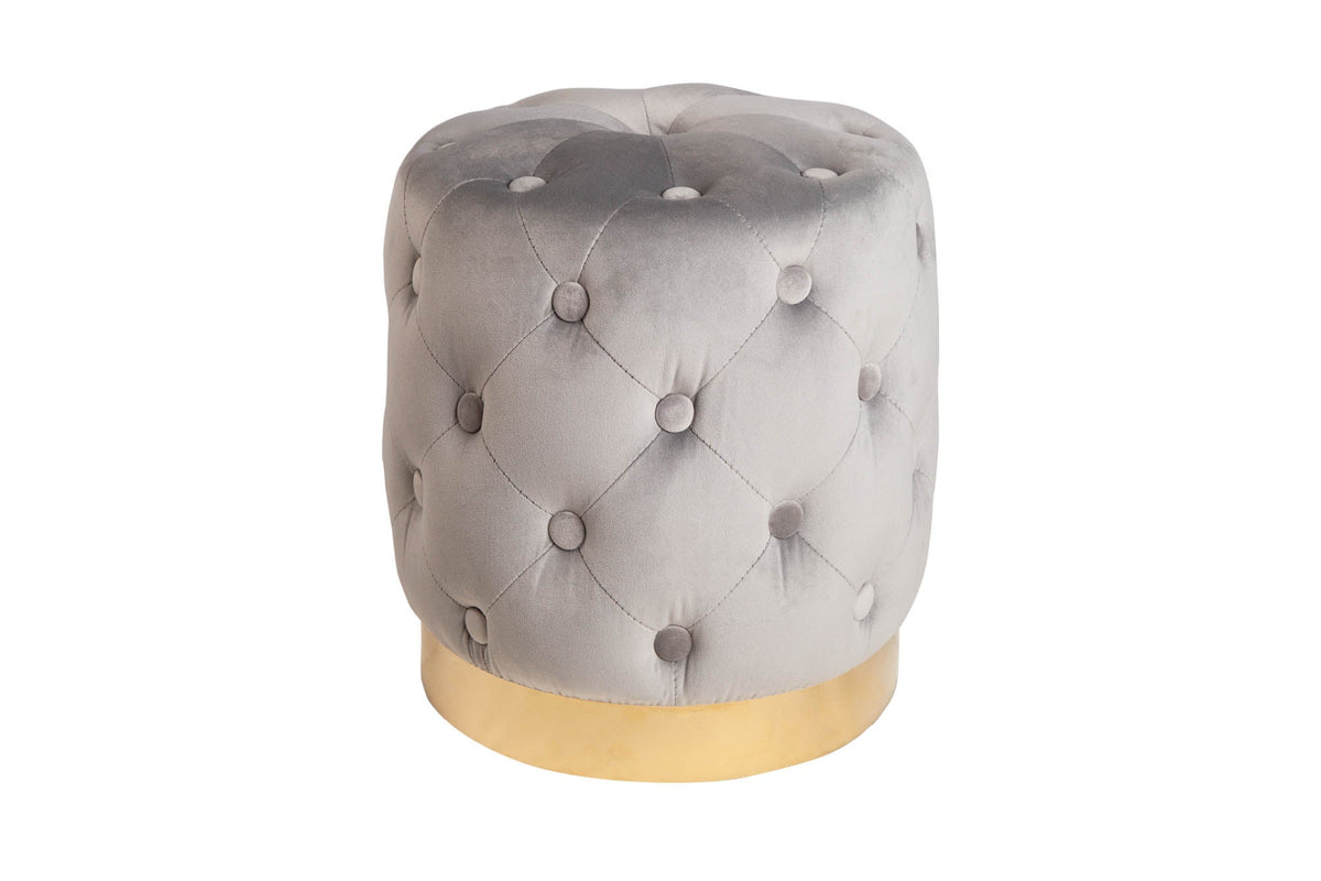 Design pouf MODERN BAROCK 37cm gris-noble or velours Chesterfield