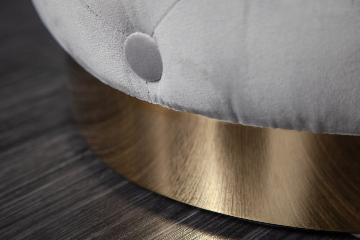 Design pouf MODERN BAROCK 37cm gris-noble or velours Chesterfield