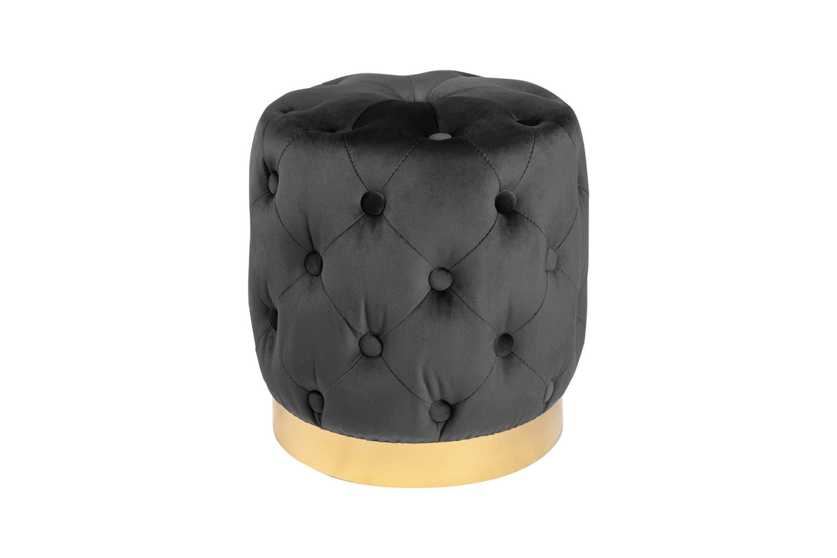 Design pouf MODERN BAROCK 40cm noir or velours Chesterfield