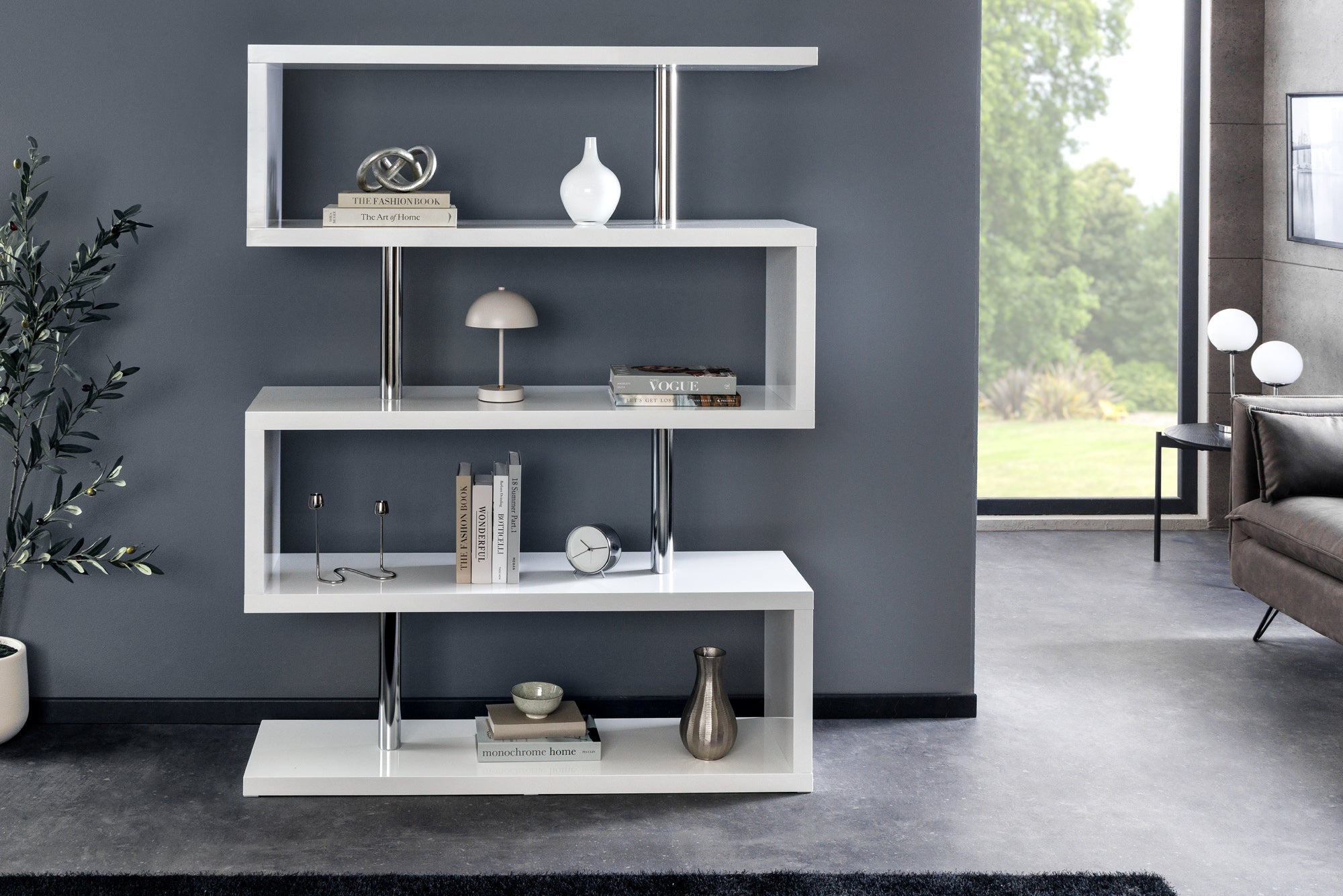 Design Regal SNAKE 165cm weiß Bücherregal Hochglanz mit fünf Böden