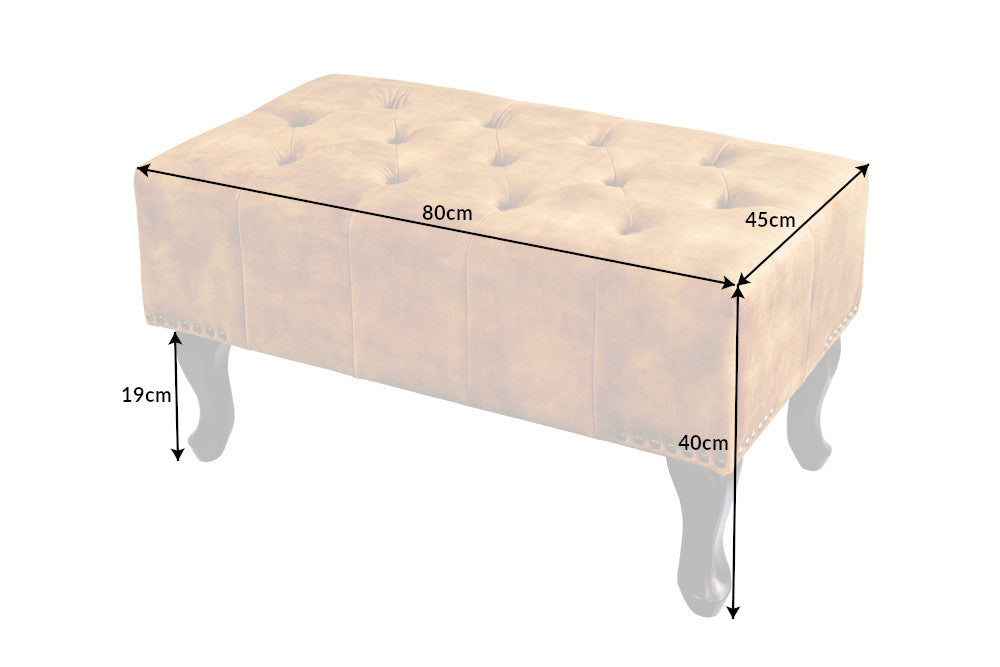 Design repose-pieds CHESTERFIELD 80cm jaune moutarde velours boutonnage clous décoratifs
