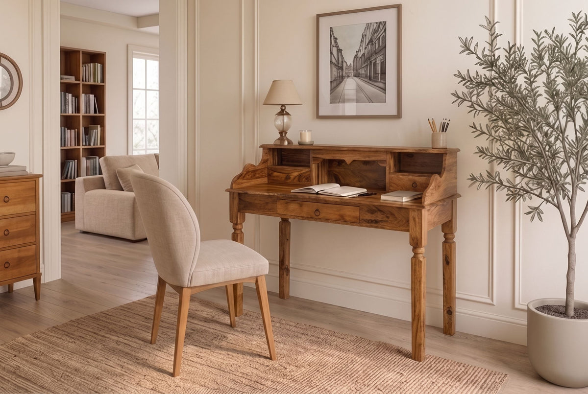 Design Sekretär HEMINGWAY L 115cm braun Sheesham Massivholz stone finish Schreibtisch