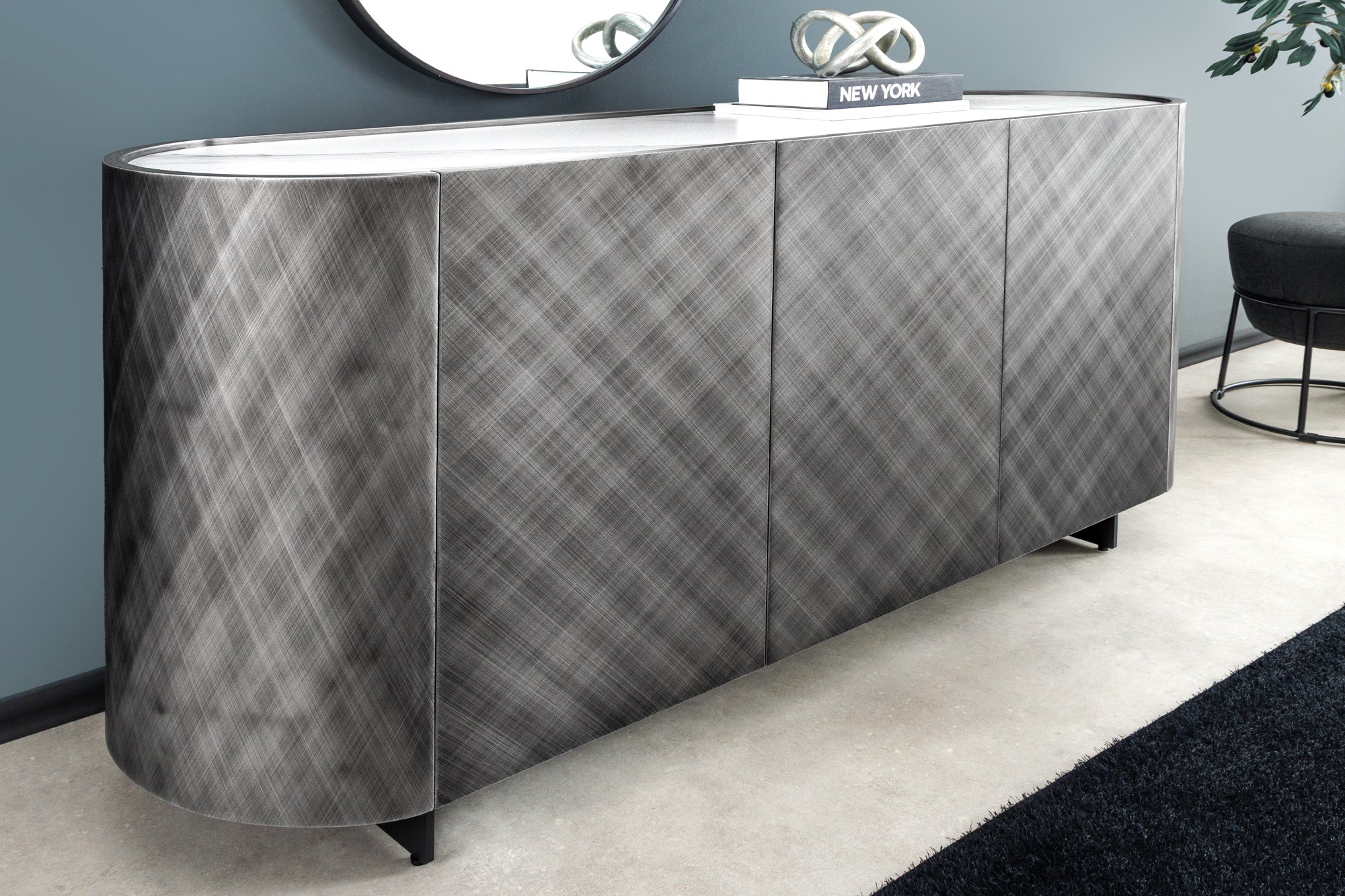 Design Sideboard REFLECTION 150cm weiß Keramik Marmor anthrazit 3D Effekt brushed Finish
