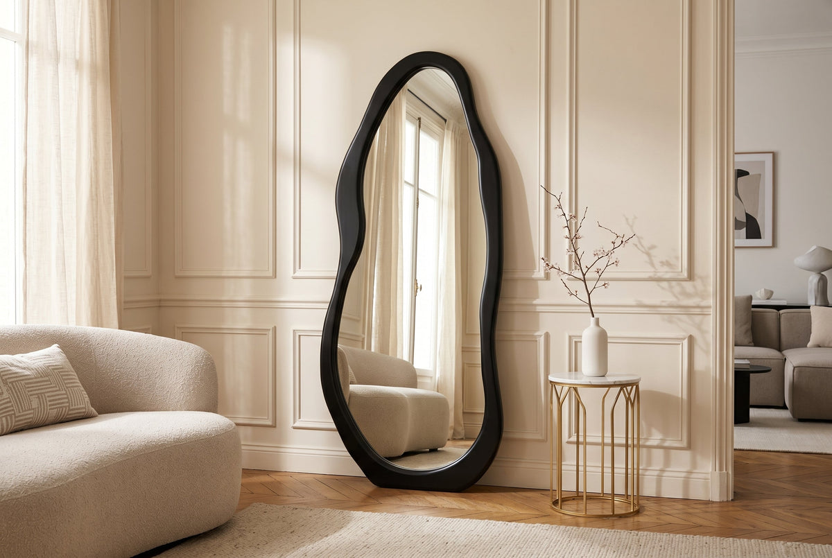 Design Spiegel ORGANIC 180cm schwarz Standspiegel Wandspiegel abgerundeter Rahmen