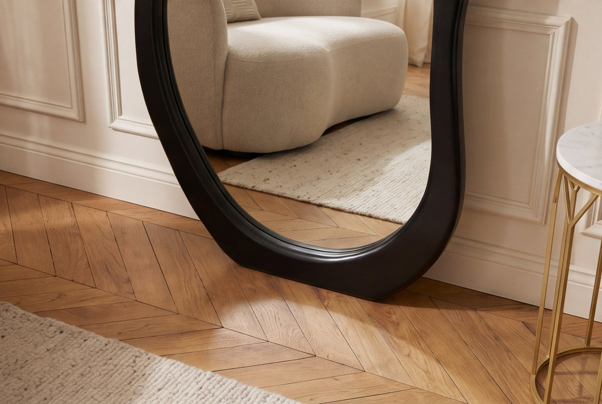 Design Spiegel ORGANIC 180cm schwarz Standspiegel Wandspiegel abgerundeter Rahmen