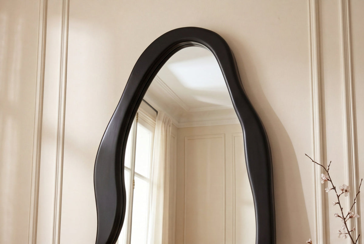 Design Spiegel ORGANIC 180cm schwarz Standspiegel Wandspiegel abgerundeter Rahmen