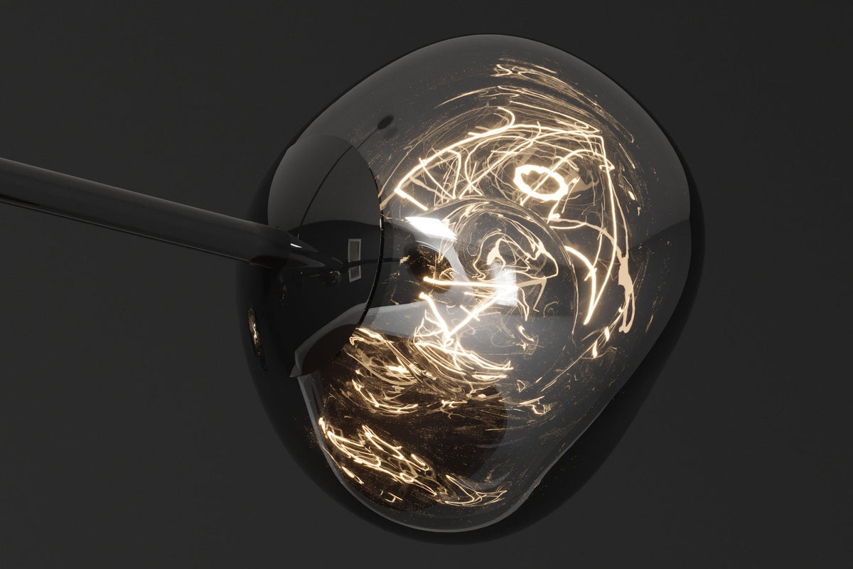 Design suspension LIQUID DIAMOND 100cm smoke noir verre cinq abats-jours luminaire sphérique