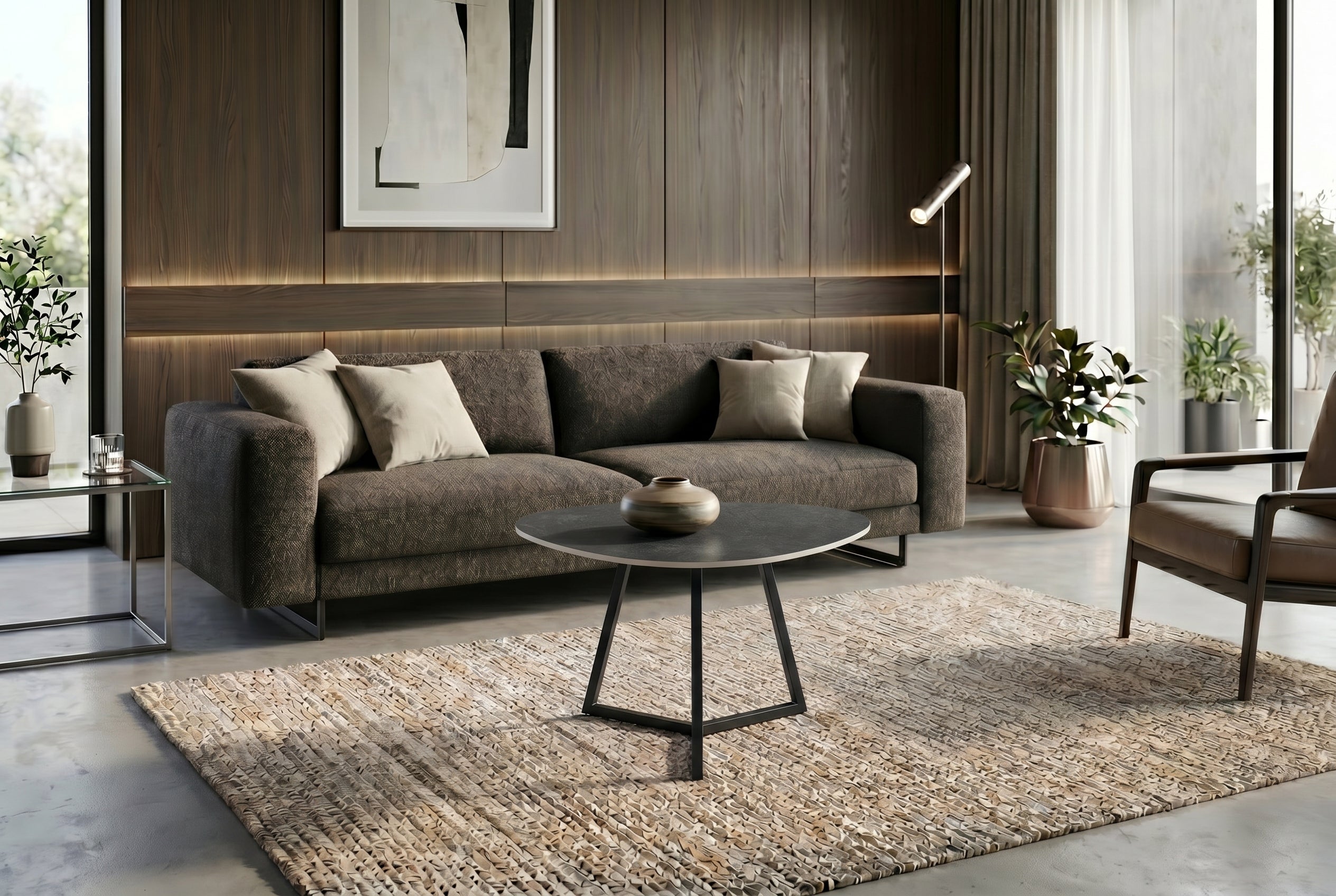 Design table basse MARVELOUS 70cm marbre anthracite céramique métal noir