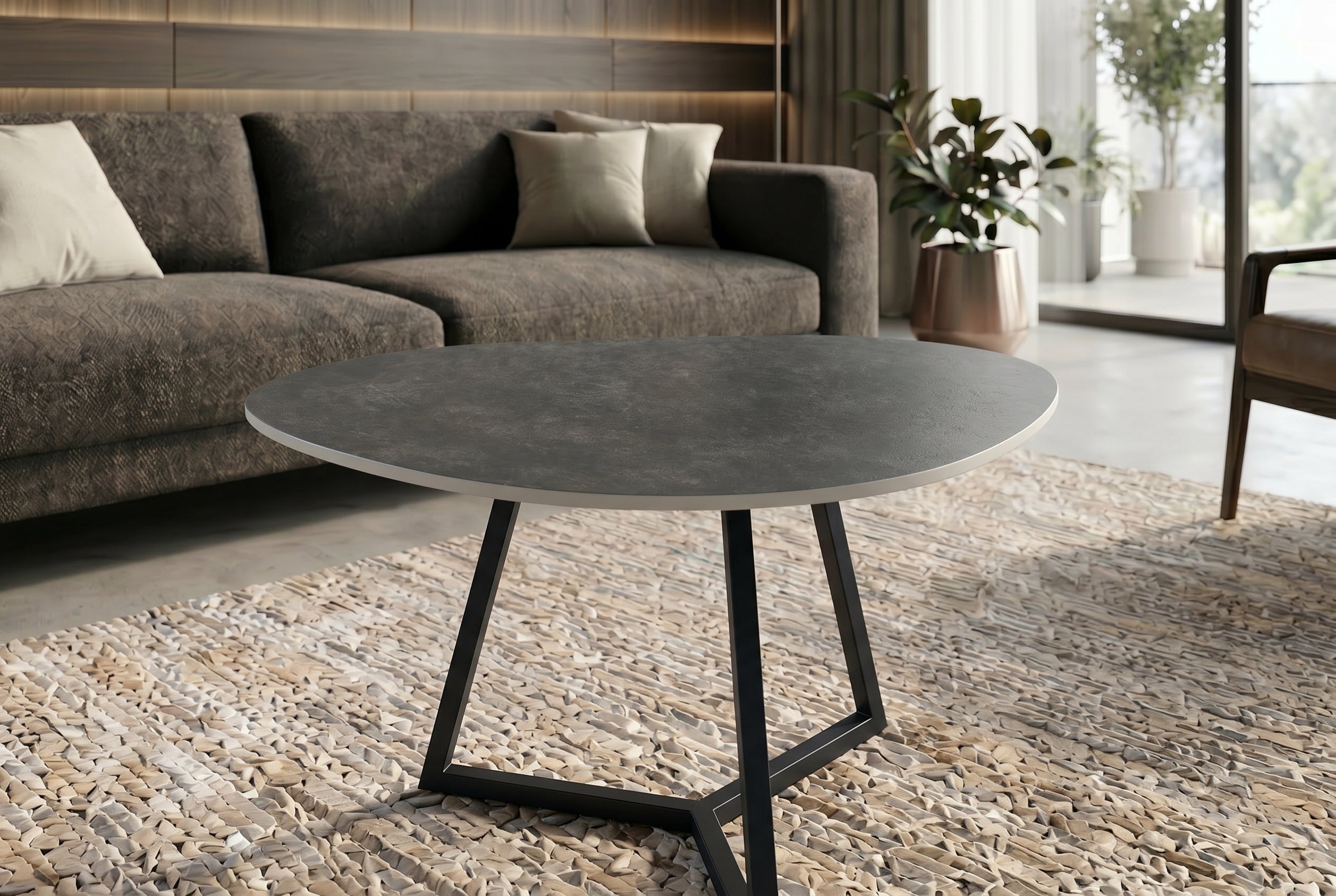 Design table basse MARVELOUS 70cm marbre anthracite céramique métal noir