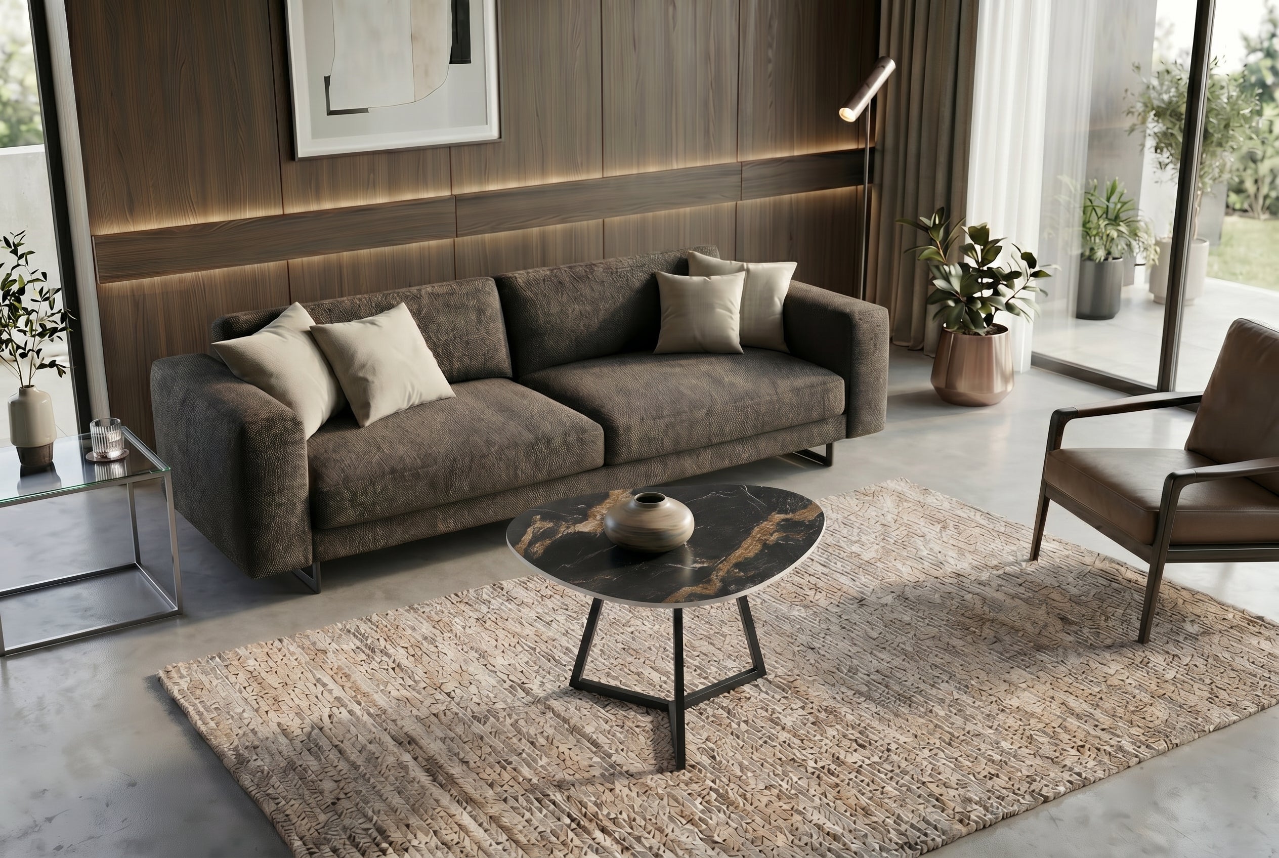 Design table basse MARVELOUS 70cm noir or sable AURORA ORO céramique métal