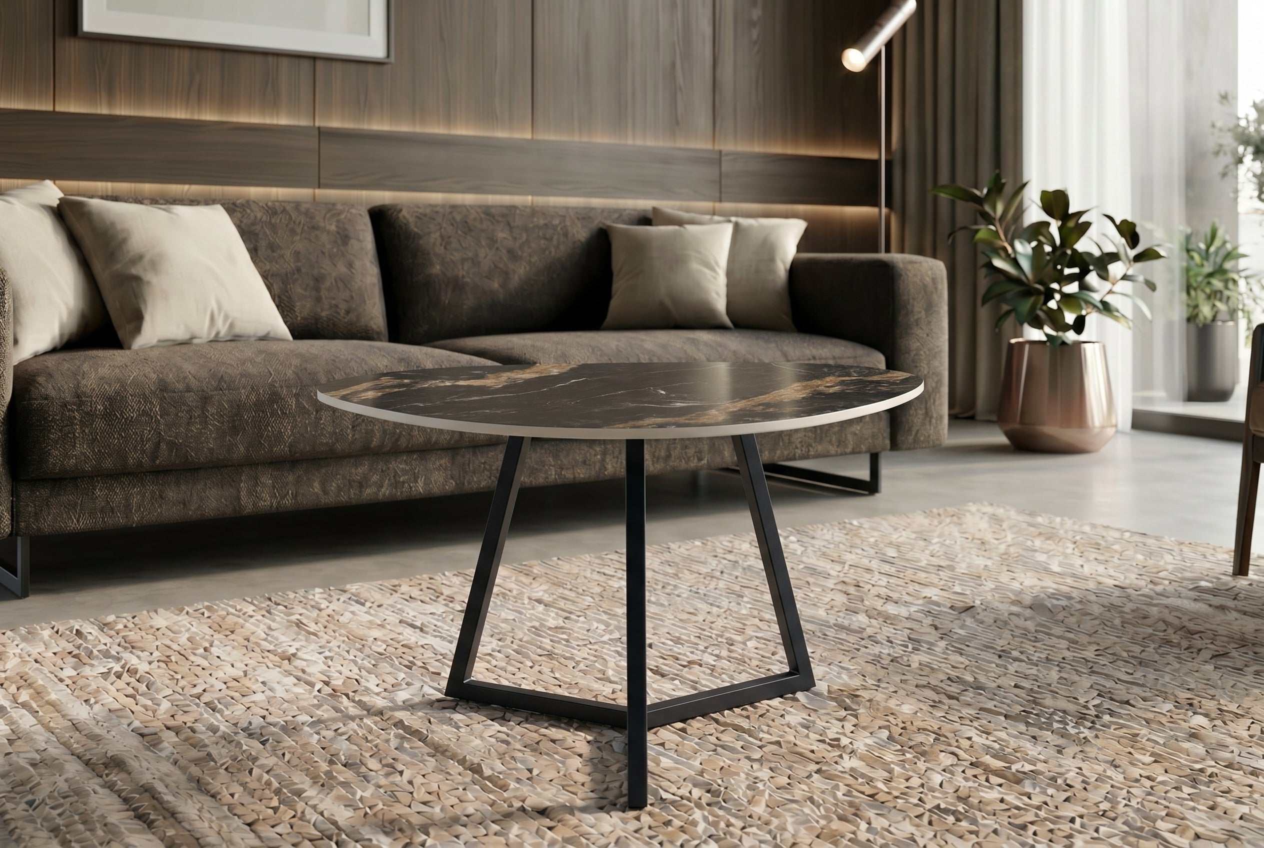 Design table basse MARVELOUS 70cm noir or sable AURORA ORO céramique métal