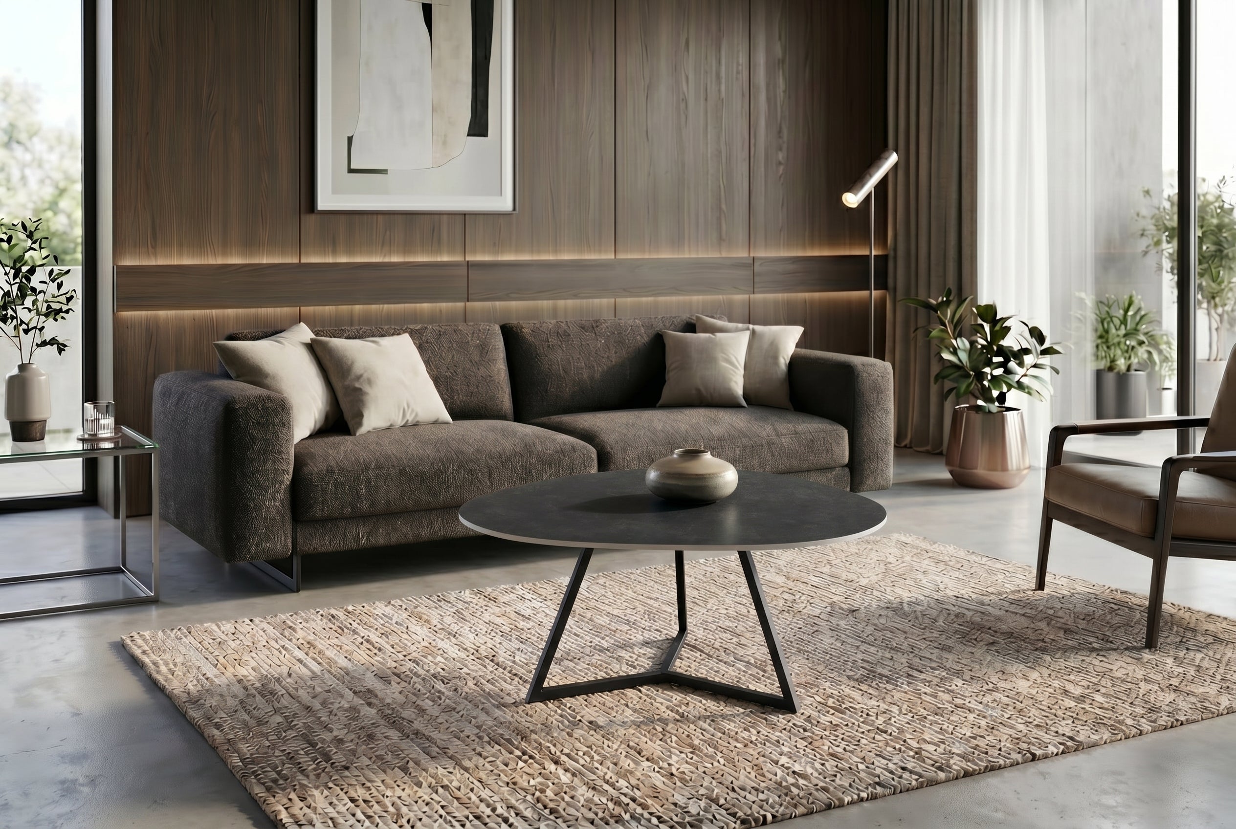 Design table basse MARVELOUS 90cm marbre anthracite céramique métal noir