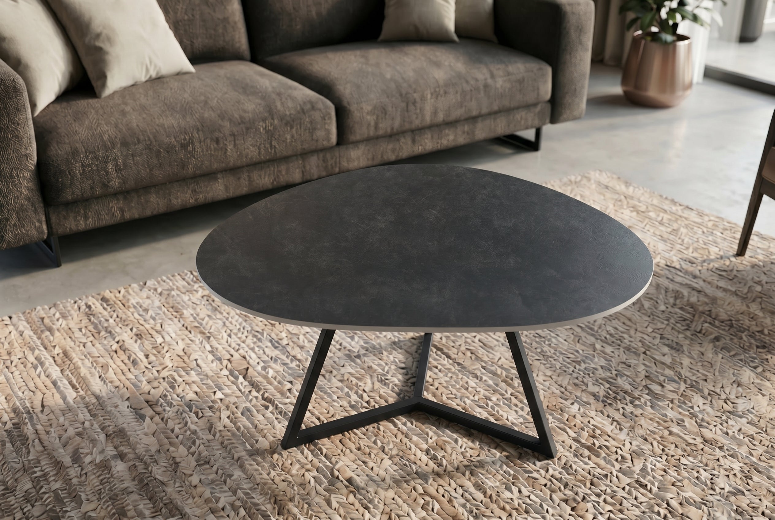 Design table basse MARVELOUS 90cm marbre anthracite céramique métal noir