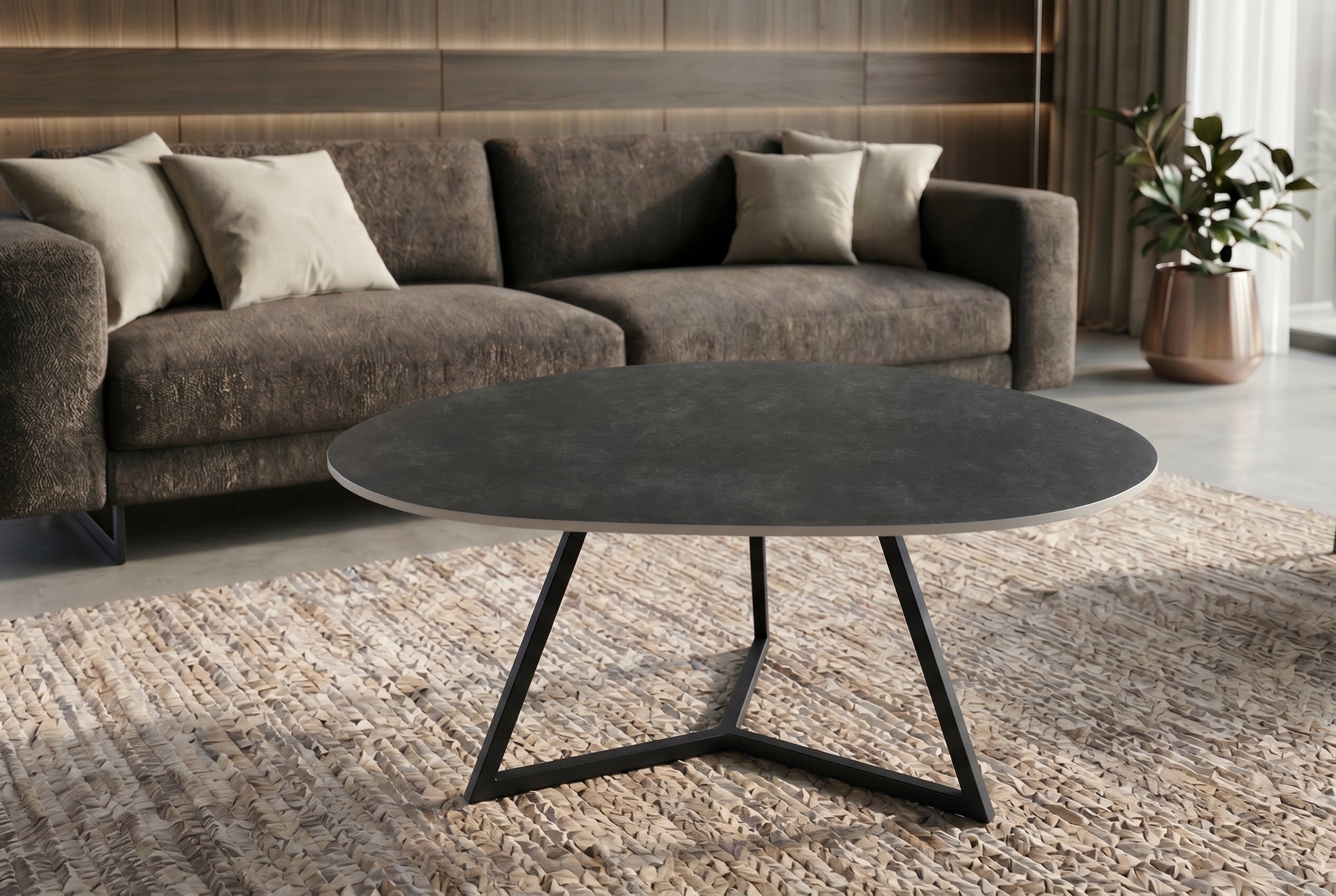 Design table basse MARVELOUS 90cm marbre anthracite céramique métal noir