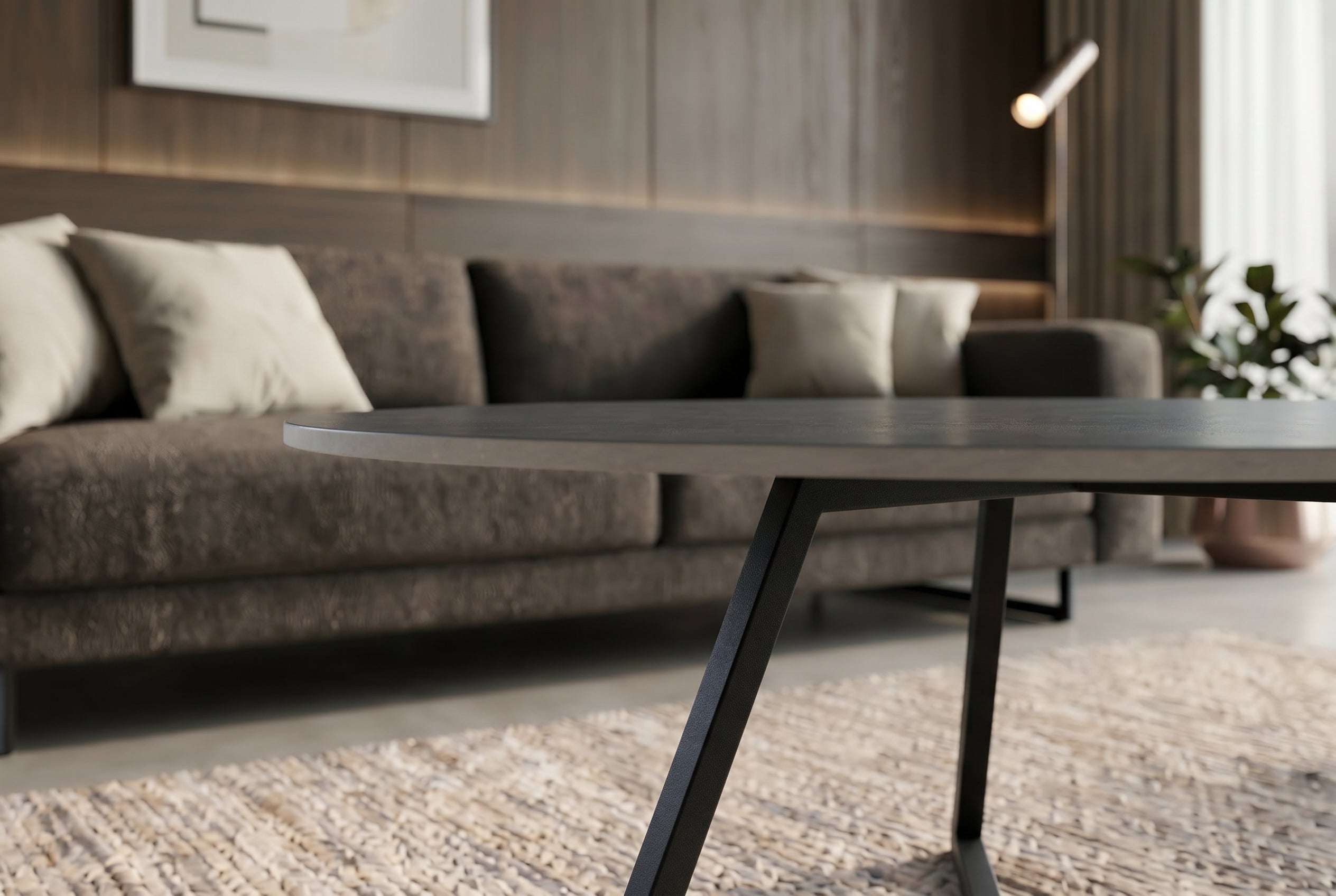 Design table basse MARVELOUS 90cm marbre anthracite céramique métal noir
