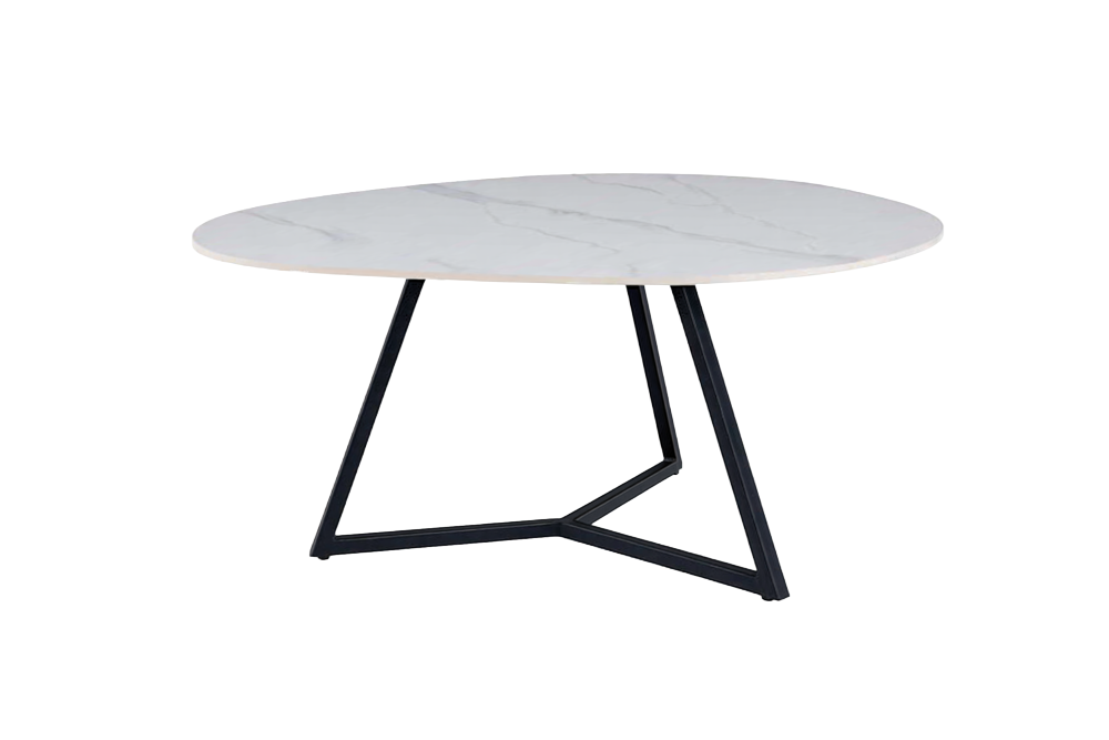 Design table basse MARVELOUS 90cm marbre blanc céramique métal noir