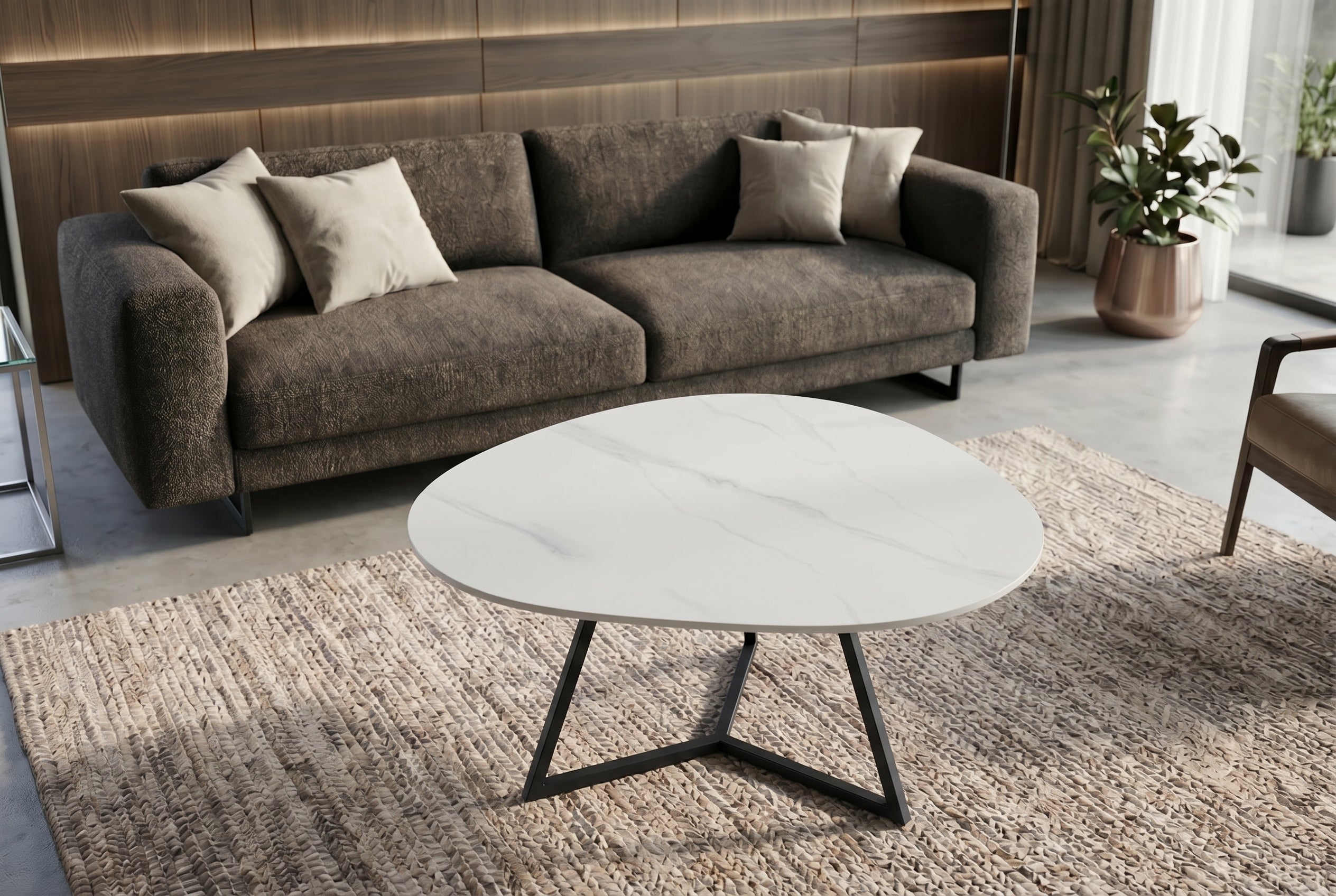 Design table basse MARVELOUS 90cm marbre blanc céramique métal noir