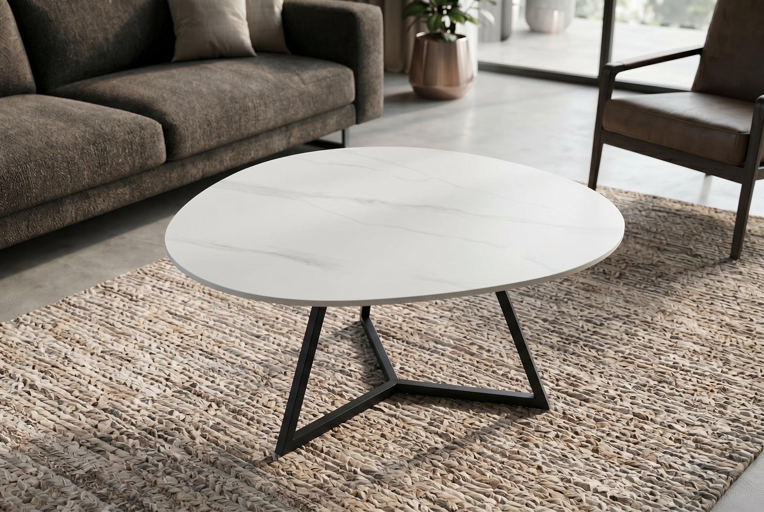 Design table basse MARVELOUS 90cm marbre blanc céramique métal noir
