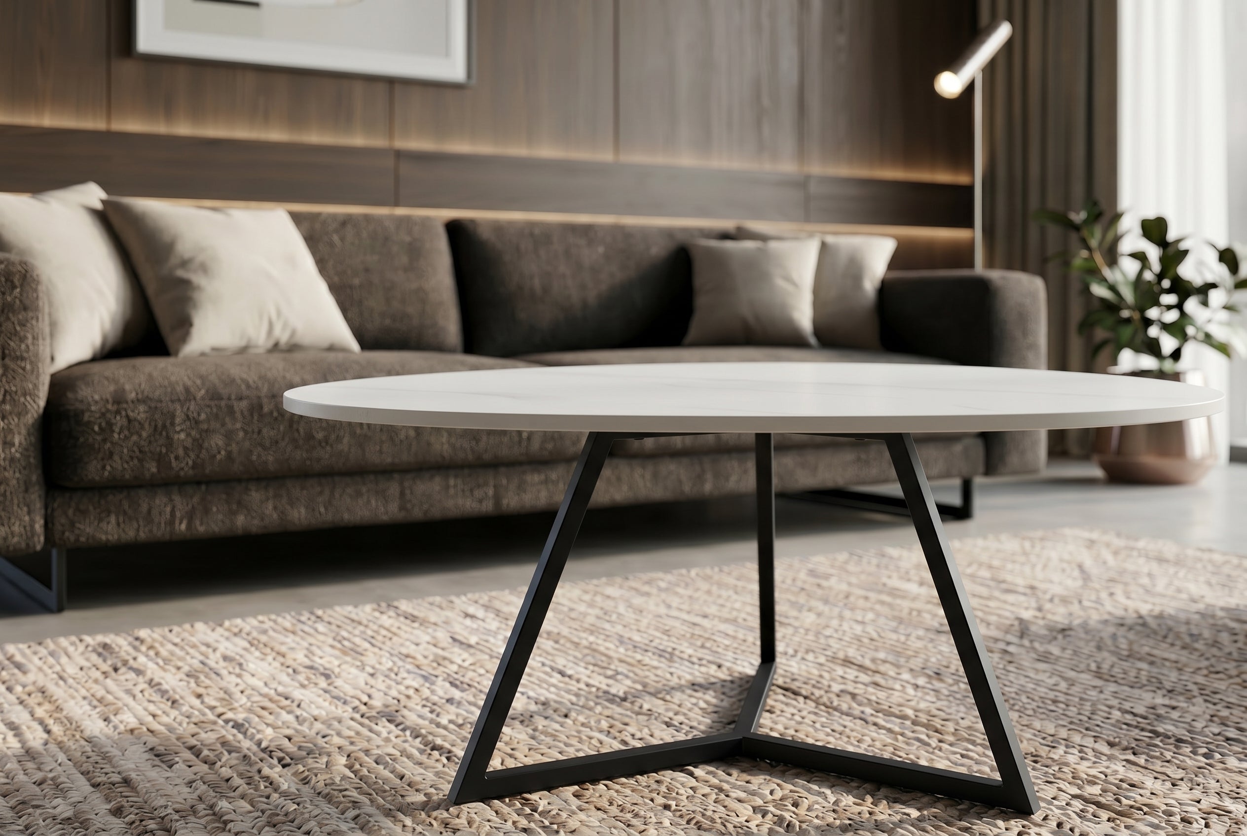 Design table basse MARVELOUS 90cm marbre blanc céramique métal noir