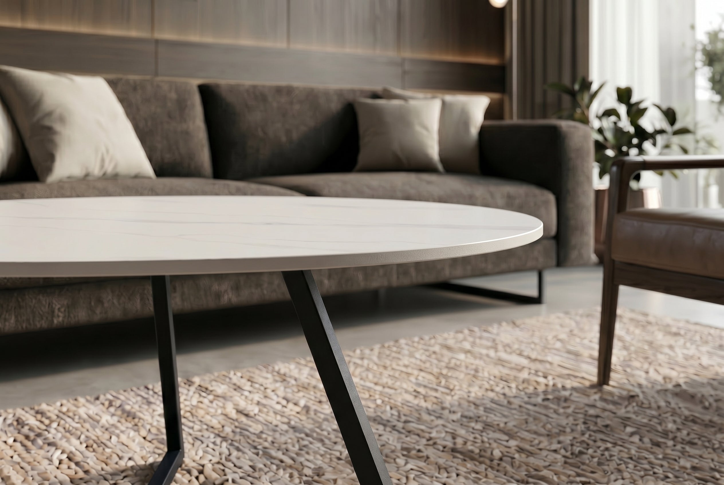 Design table basse MARVELOUS 90cm marbre blanc céramique métal noir