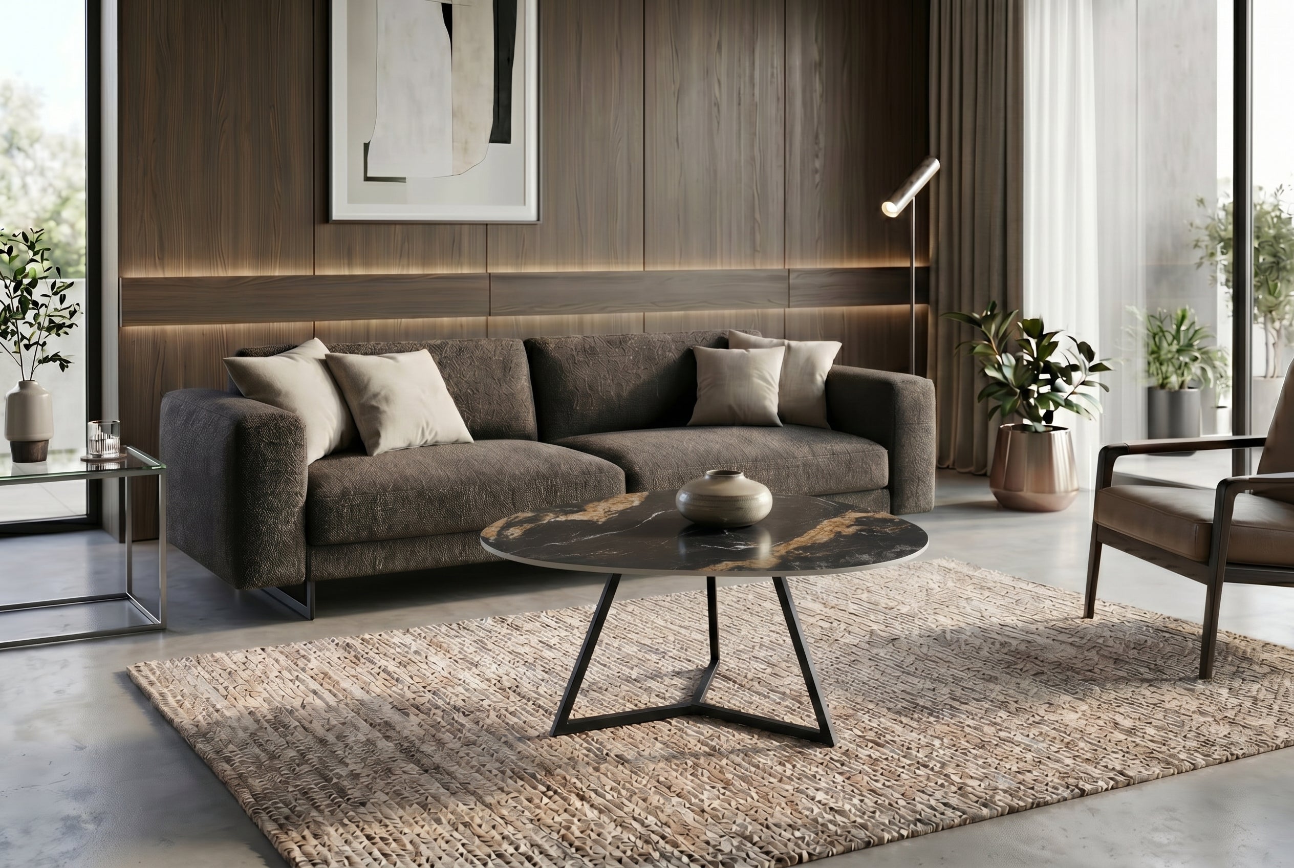 Design table basse MARVELOUS 90cm noir or sable Aurora Oro céramique métal