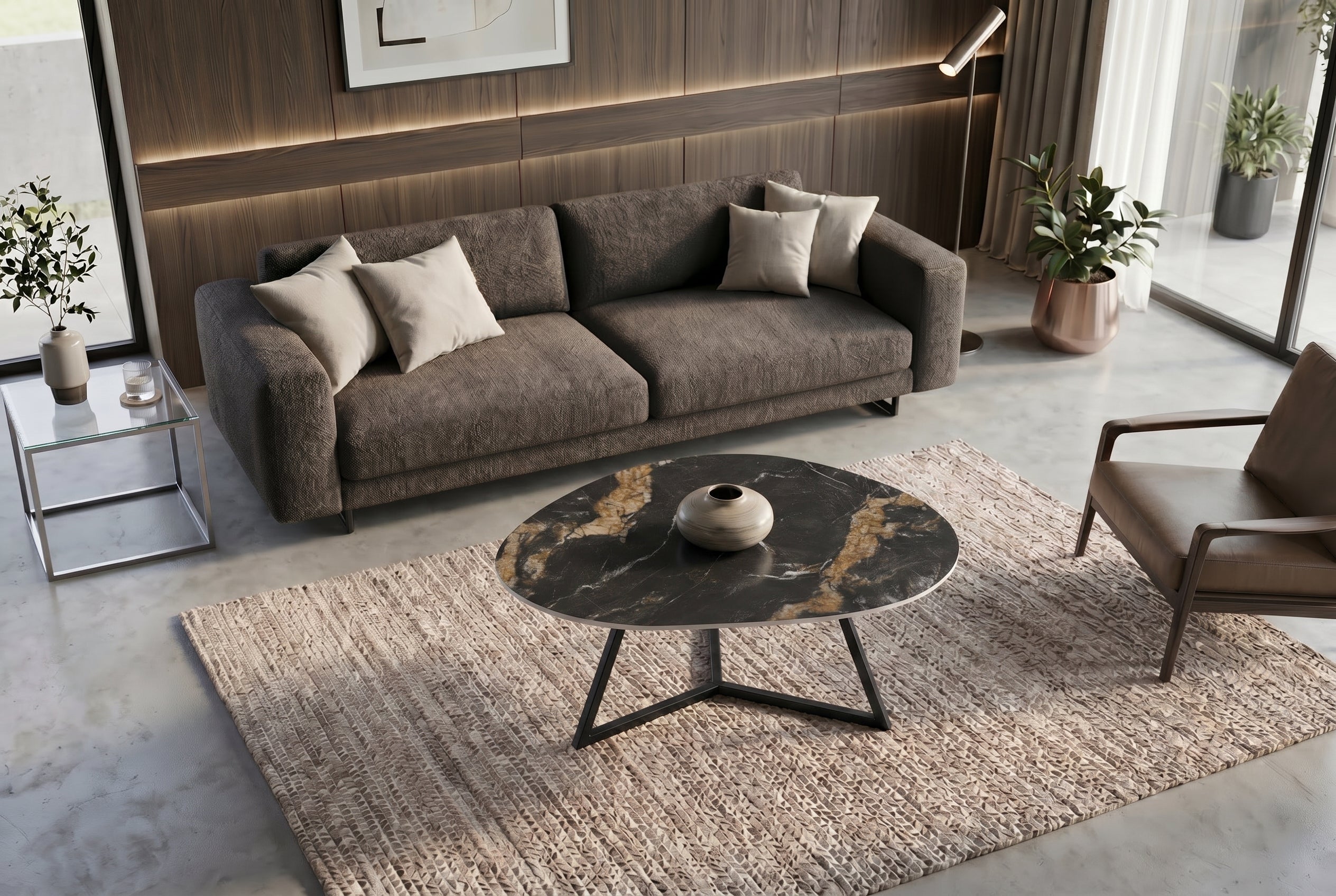 Design table basse MARVELOUS 90cm noir or sable Aurora Oro céramique métal