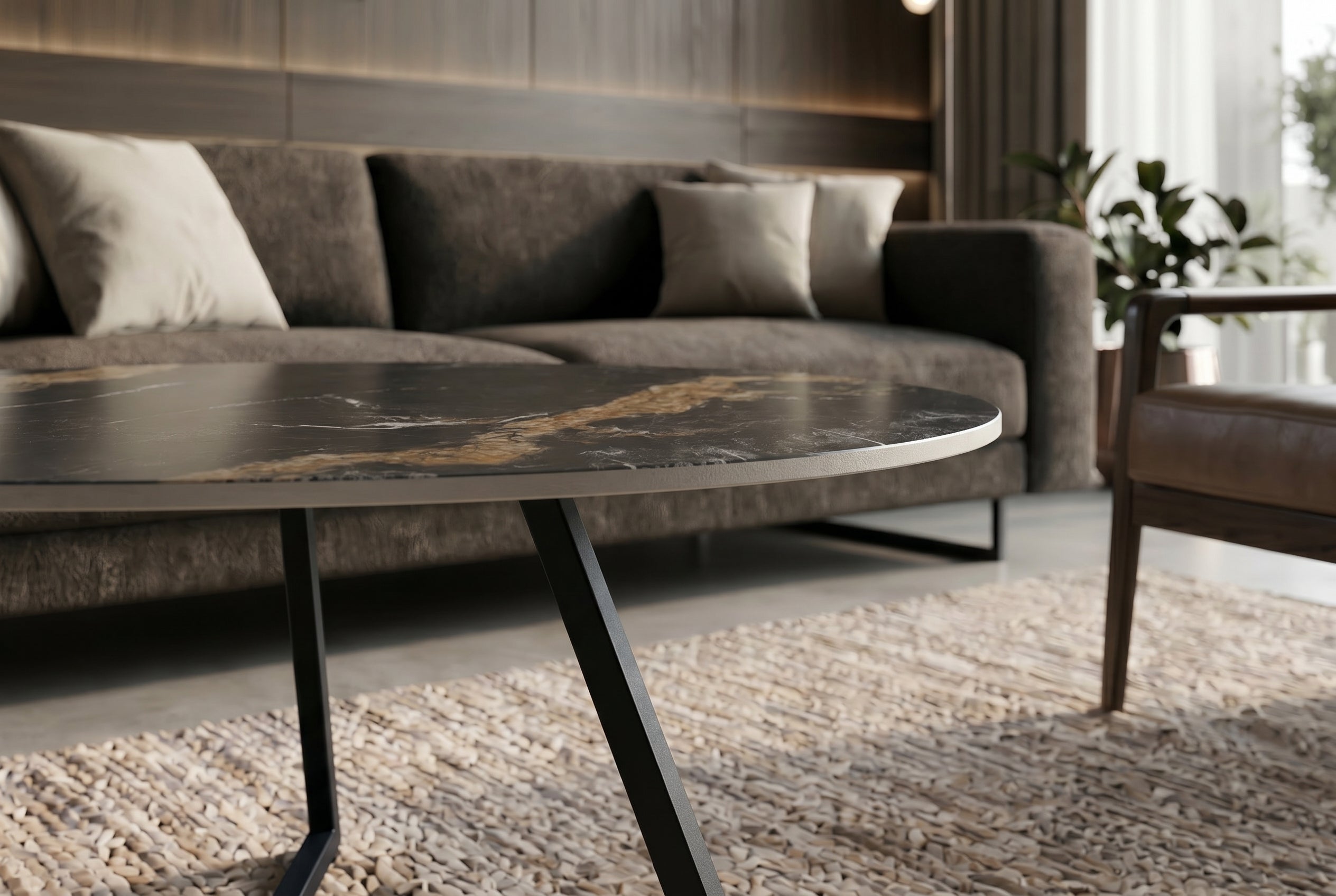 Design table basse MARVELOUS 90cm noir or sable Aurora Oro céramique métal