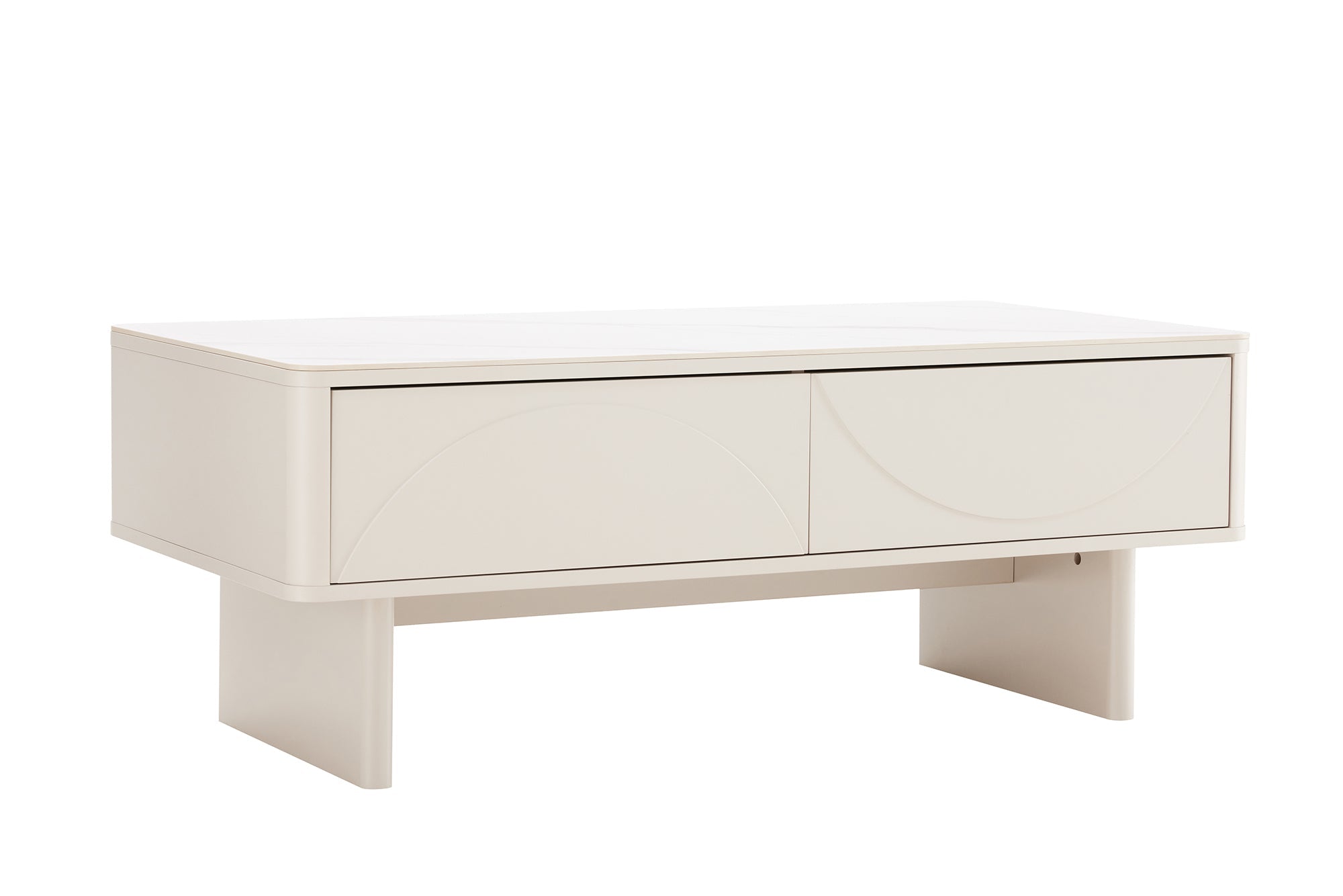 Design table basse SAVOY 120cm cachemire blanc céramique marbre avec tiroirs