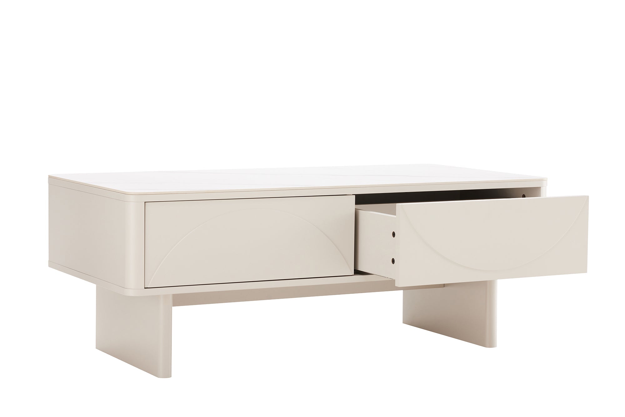 Design table basse SAVOY 120cm cachemire blanc céramique marbre avec tiroirs