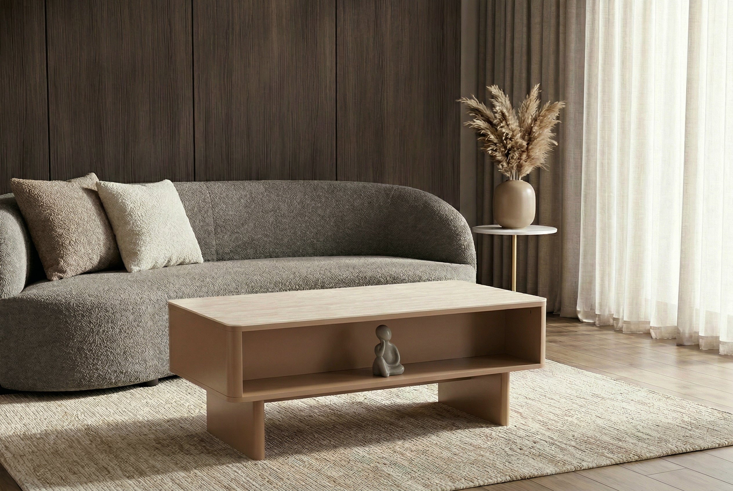 Design table basse SAVOY 120cm gris beige greige céramique travertin avec tiroir