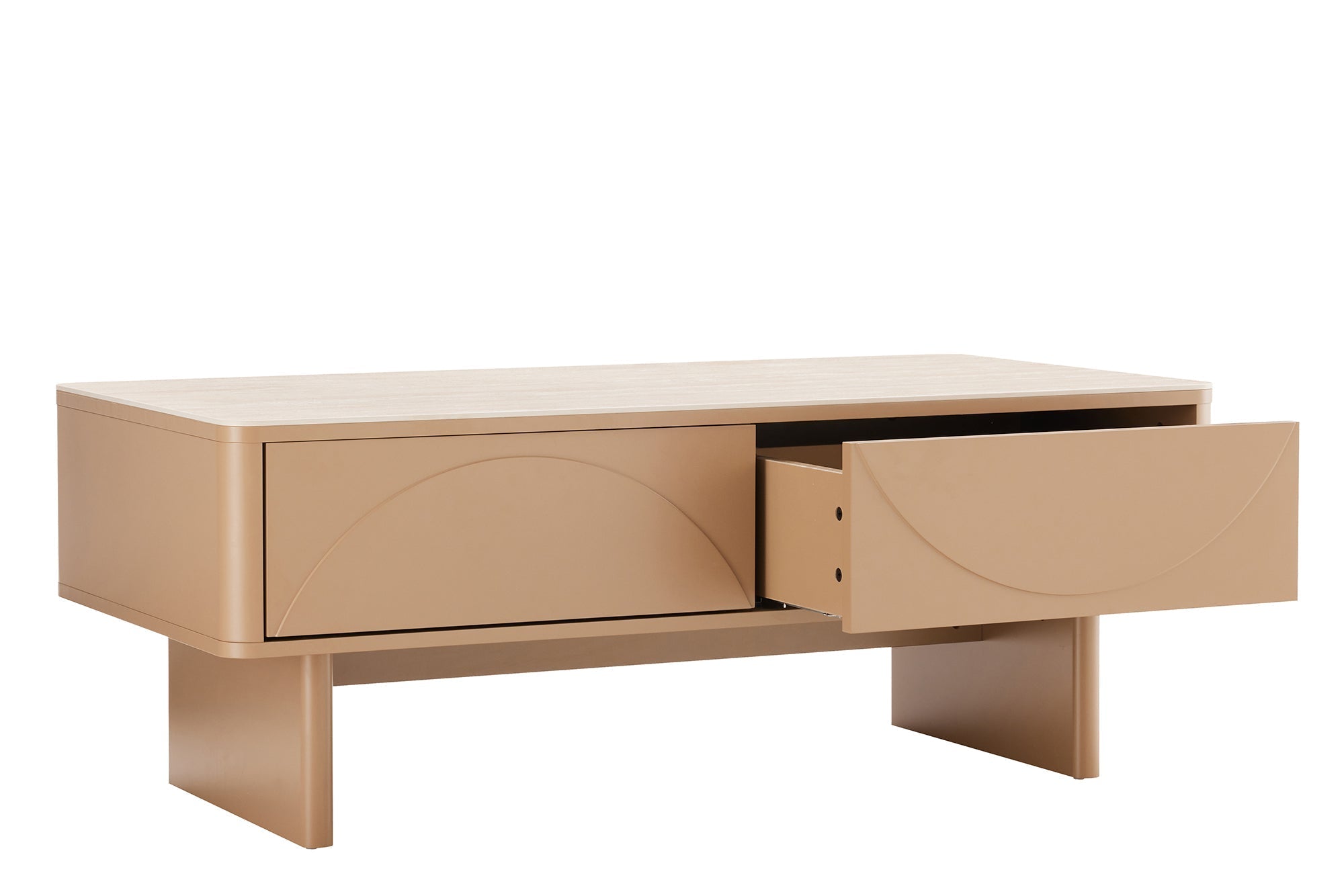 Design table basse SAVOY 120cm gris beige greige céramique travertin avec tiroir
