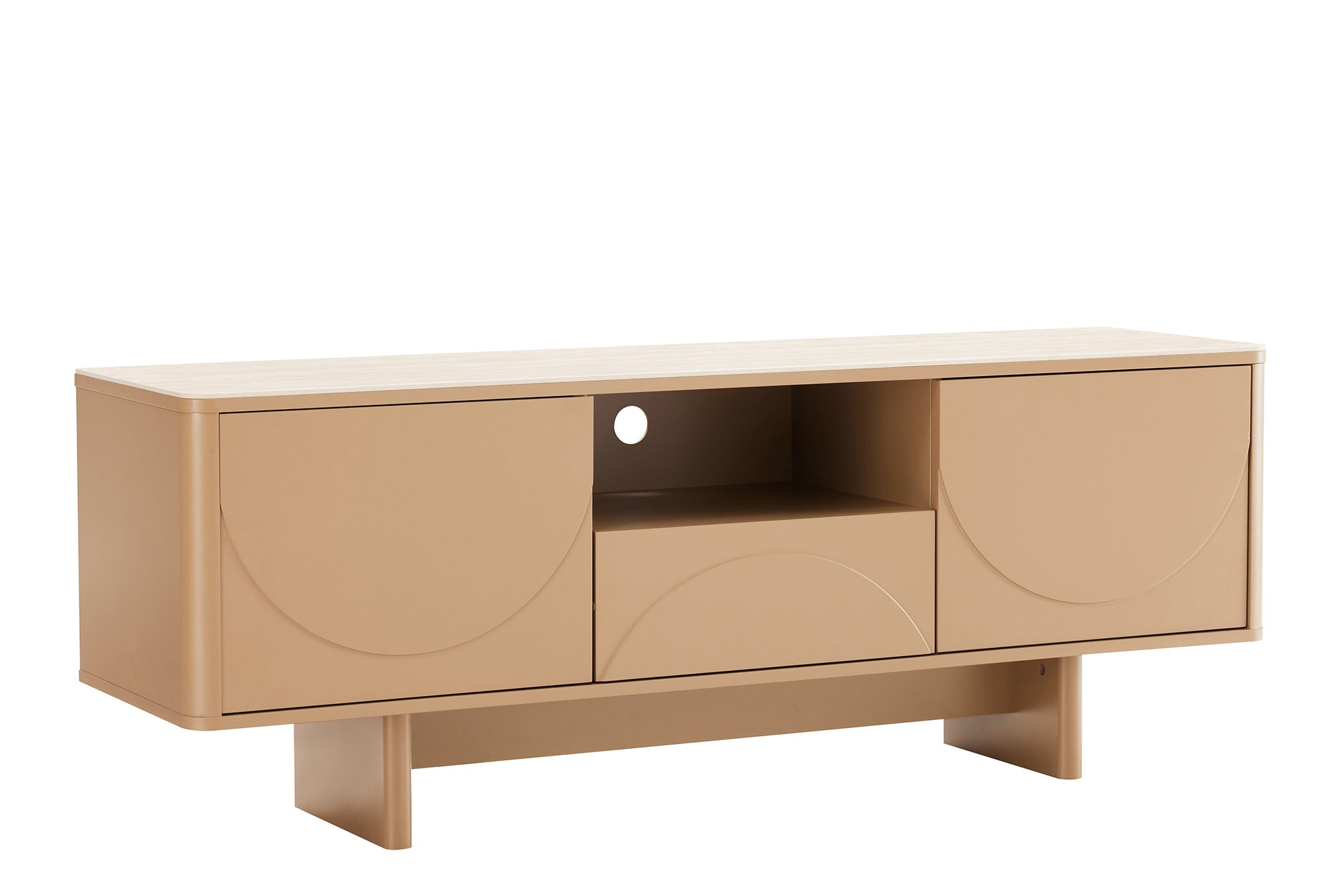 Design TV Board SAVOY 150cm grau beige greige Travertin Keramik mit Schublade 3D-Front