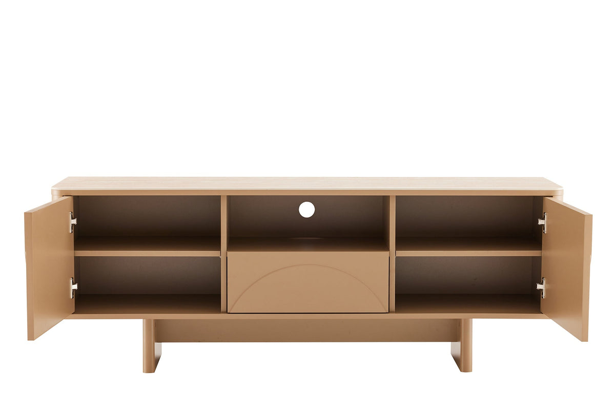 Design TV Board SAVOY 150cm grau beige greige Travertin Keramik mit Schublade 3D-Front