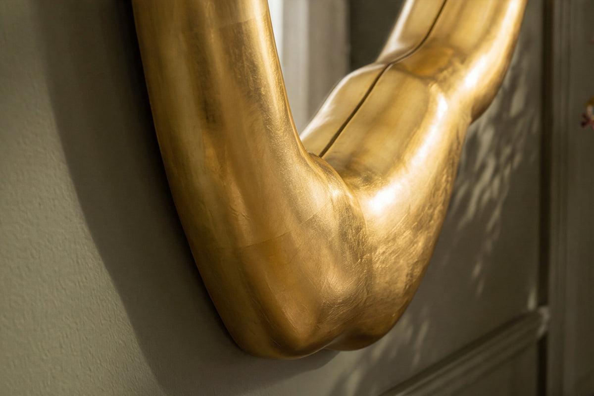 Design Wandspiegel AURA 95cm gold organische Form variabel aufhängbar