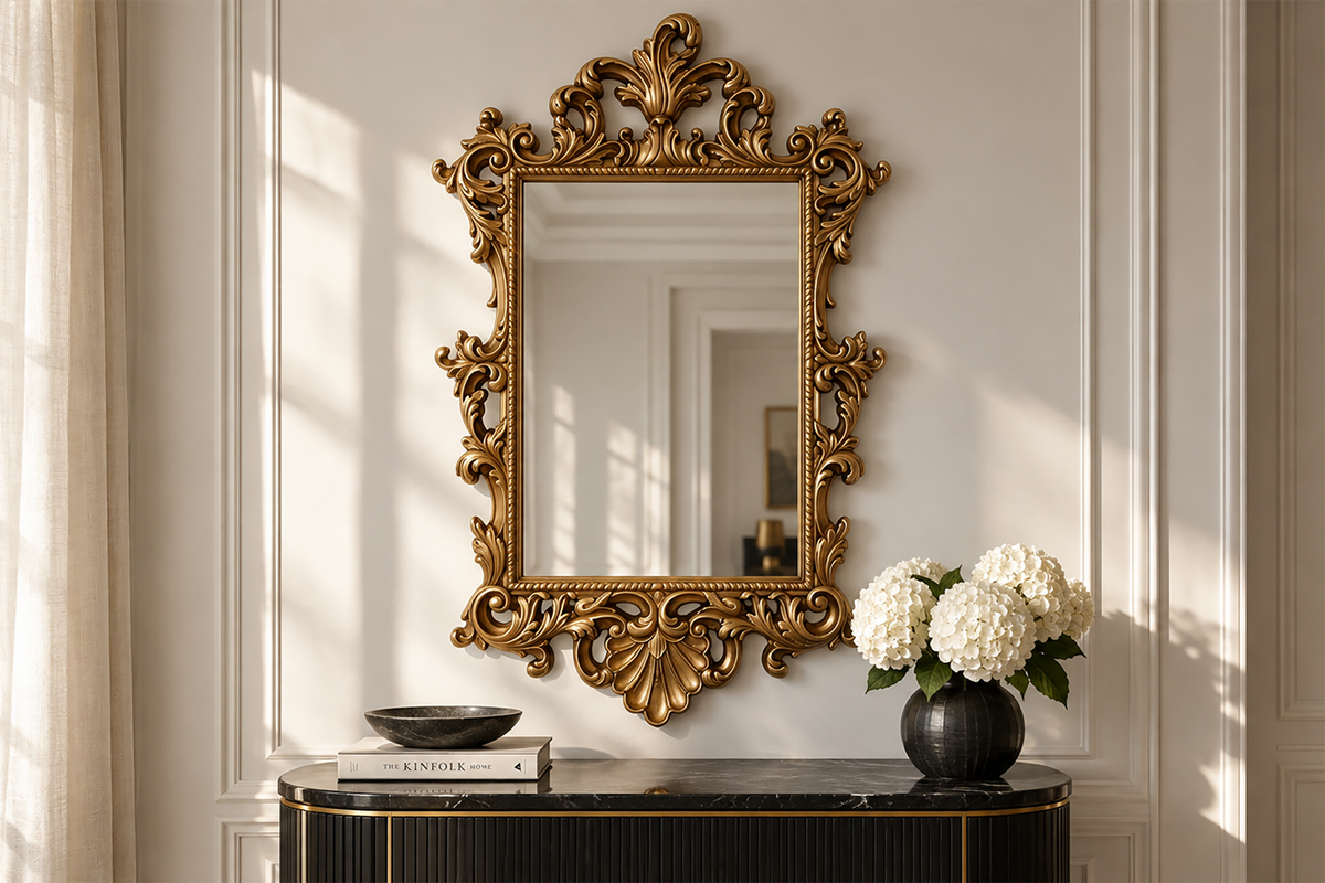 Design Wandspiegel OPULENT 125cm gold detailreiche Rahmenverzierung Modern Barock