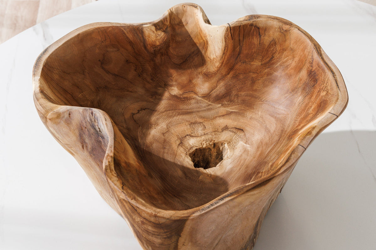 Einzigartige Schale FLOWERS 45cm natur Teak aus Wurzelholz