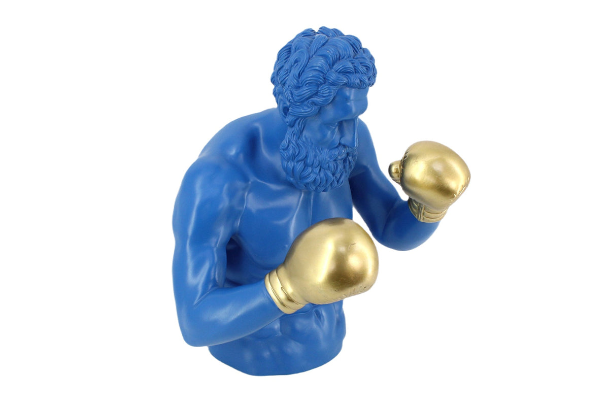 Einzigartige Statue BOXER 50cm blau gold handmade Skulptur Deko-Figur