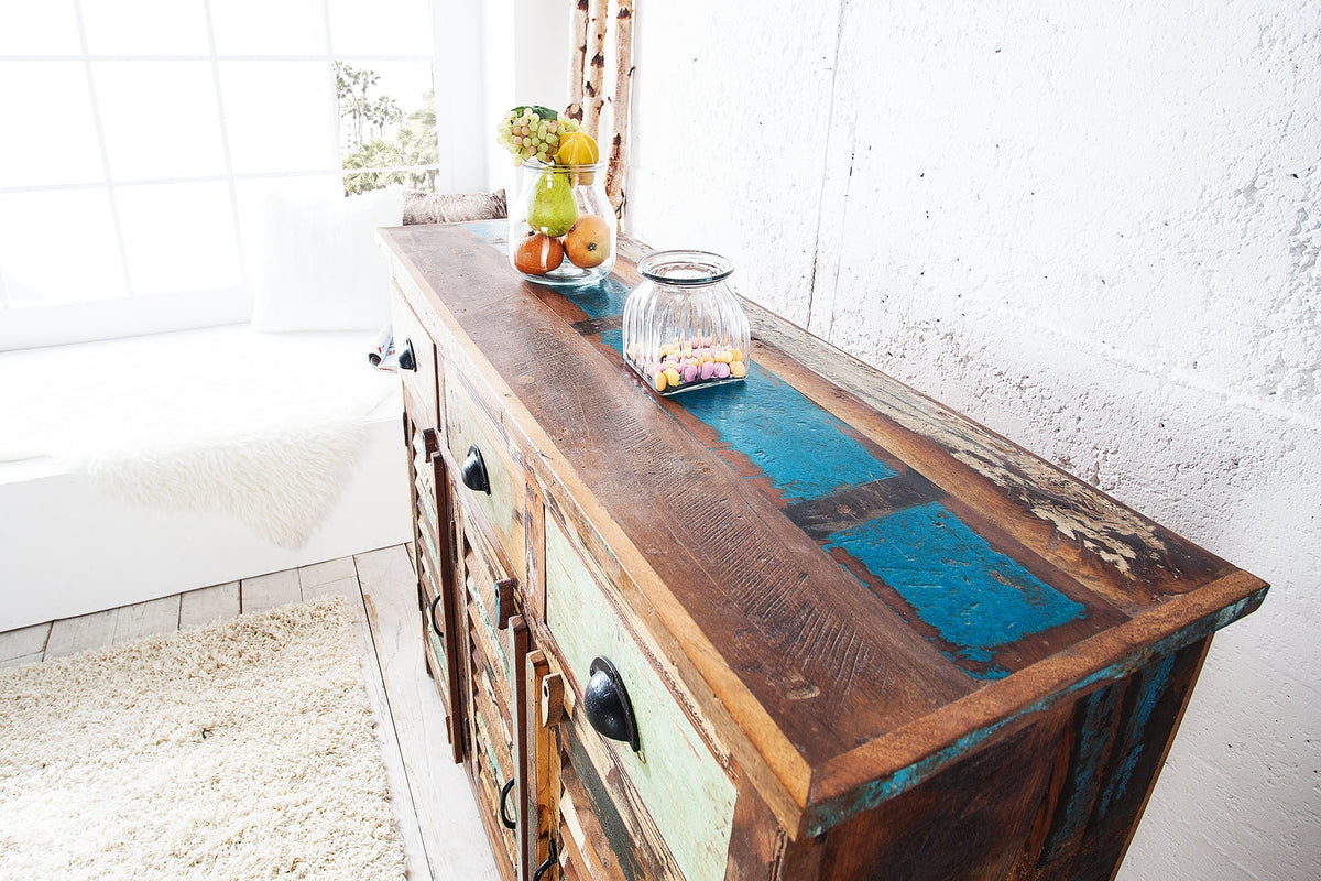 Einzigartiges Sideboard JAKARTA 125cm recyceltes Massivholz aus Fischerbooten