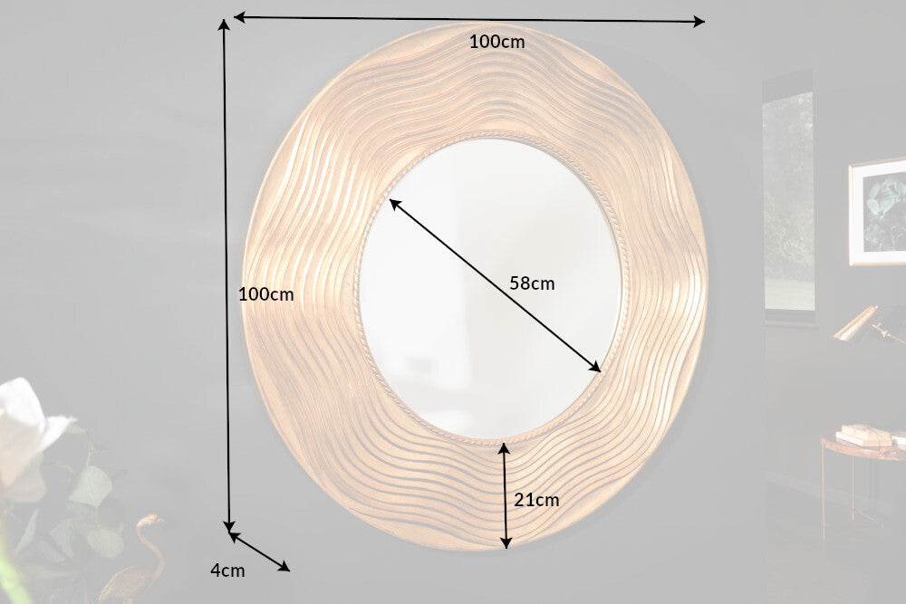 Élégant miroir mural CIRCLE 100cm rond doré avec cadre décoré