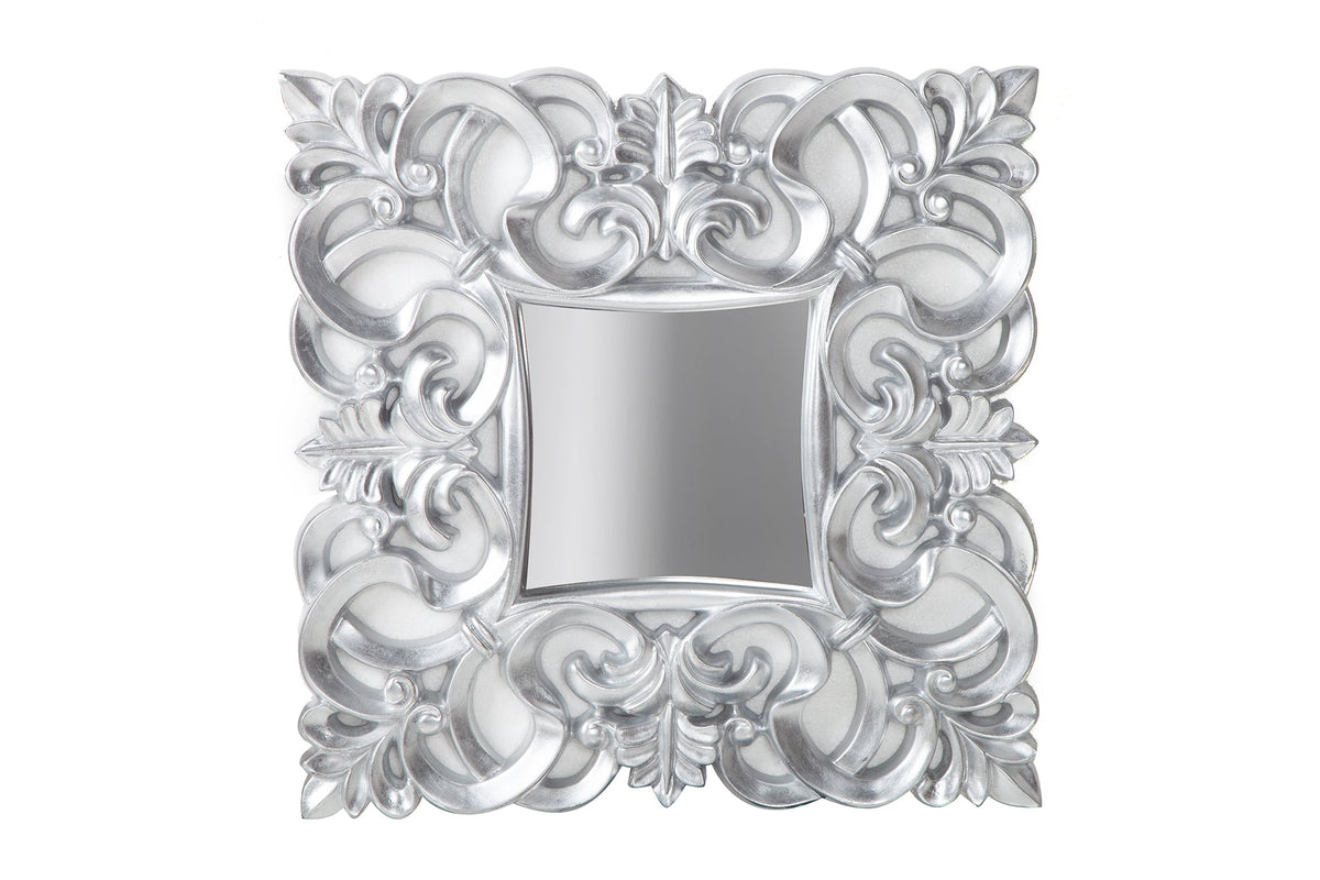 Élégant miroir mural VENICE 75x75cm argent style baroque antique