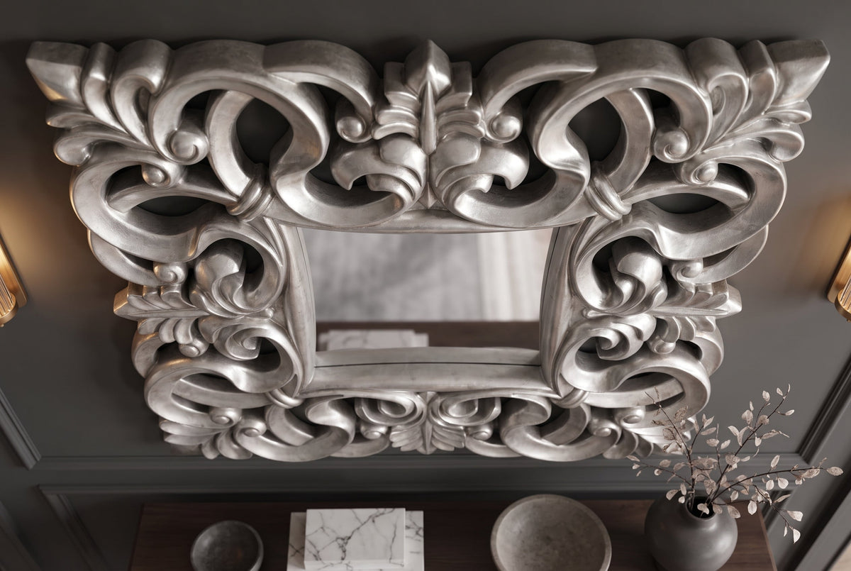 Élégant miroir mural VENICE 75x75cm argent style baroque antique