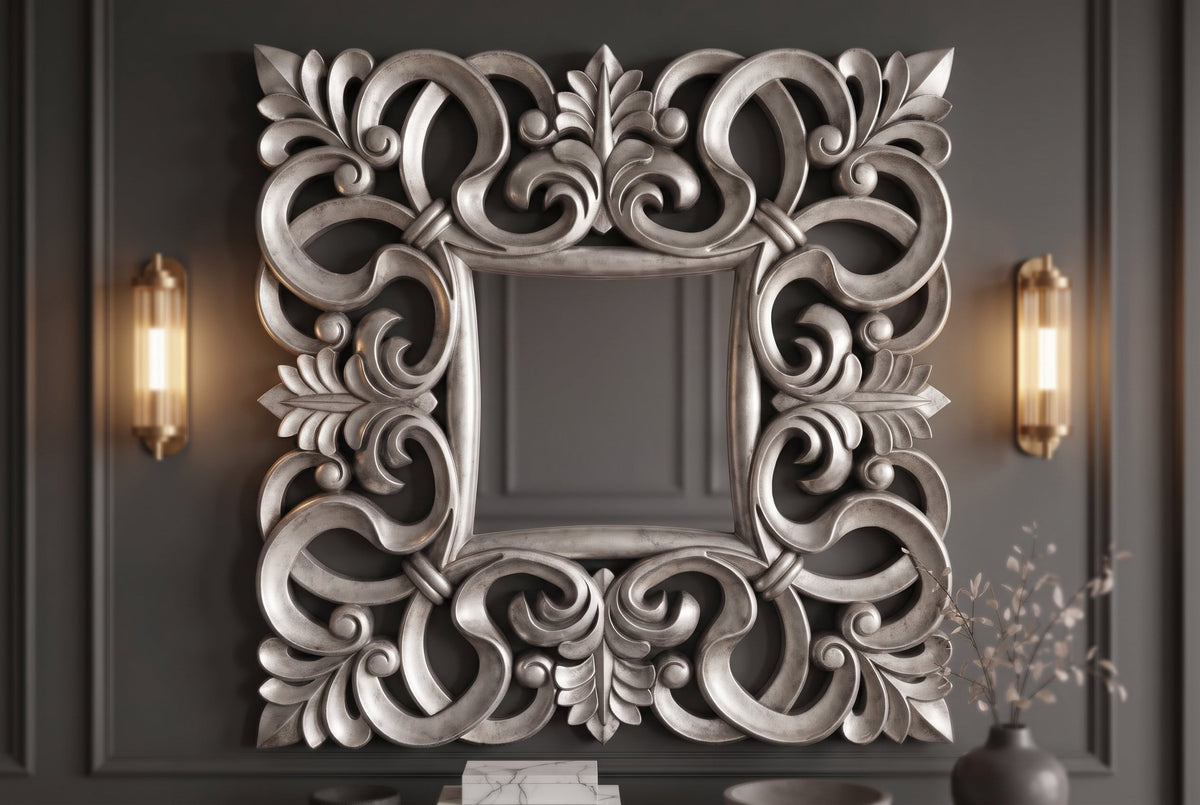 Élégant miroir mural VENICE 75x75cm doré style baroque antique