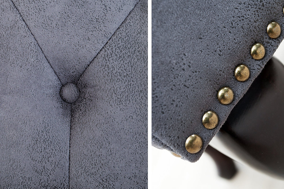 Élégant pouf Chesterfield antique gris microfibre avec capitonnage à boutons et clous décoratifs
