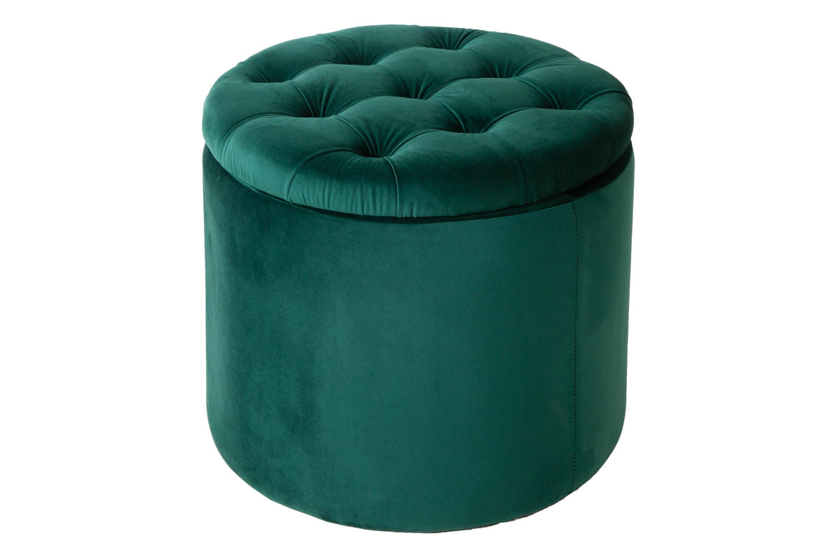 Élégant pouf MODERN BAROCK 50cm vert foncé velours coffre de rangement