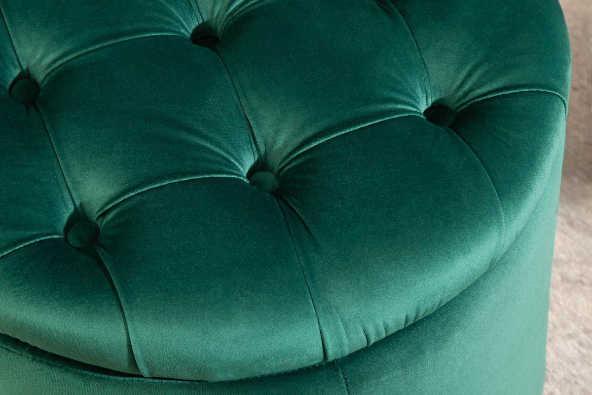 Élégant pouf MODERN BAROCK 50cm vert foncé velours coffre de rangement