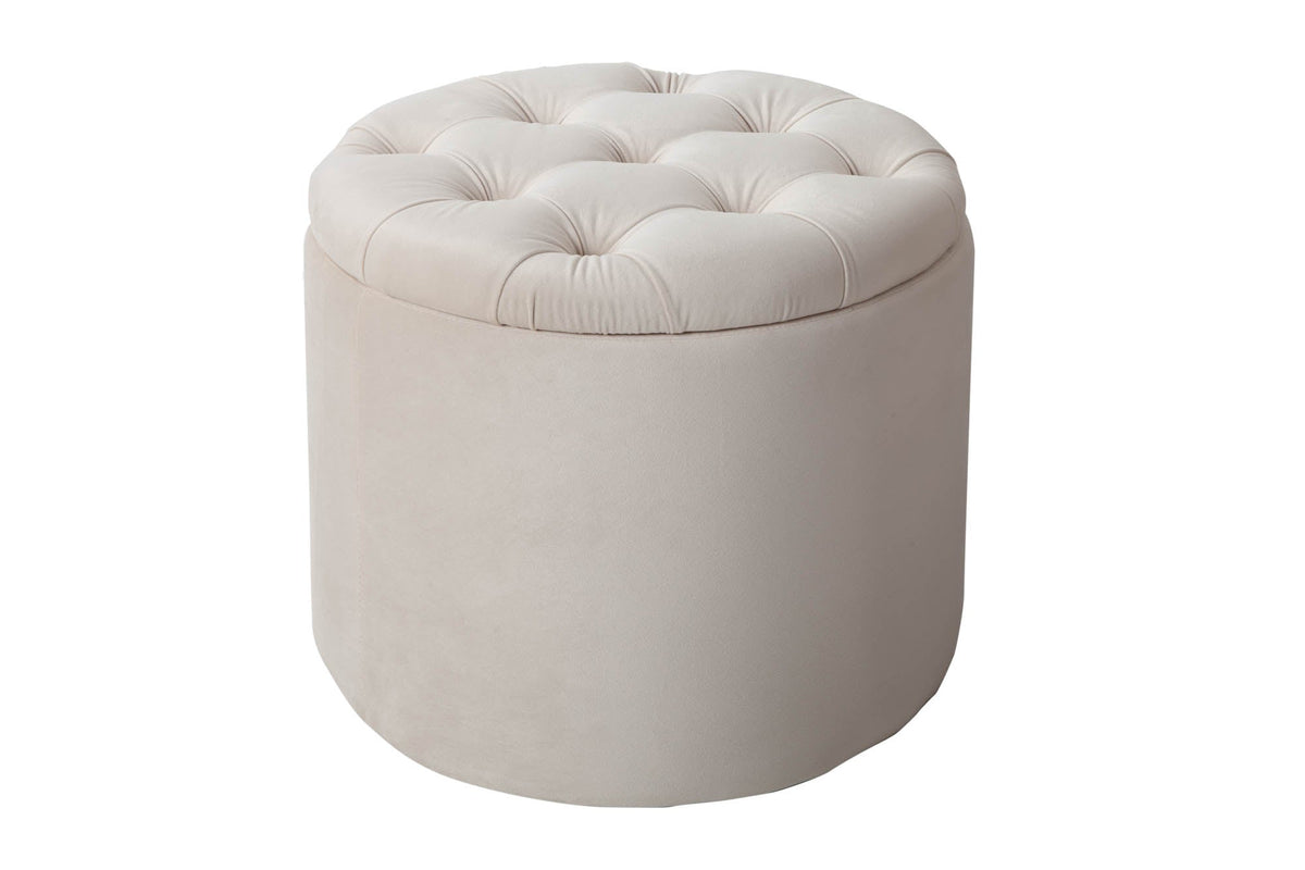 Élégant tabouret MODERN BAROCK 50cm champagne beige velours panier de rangement